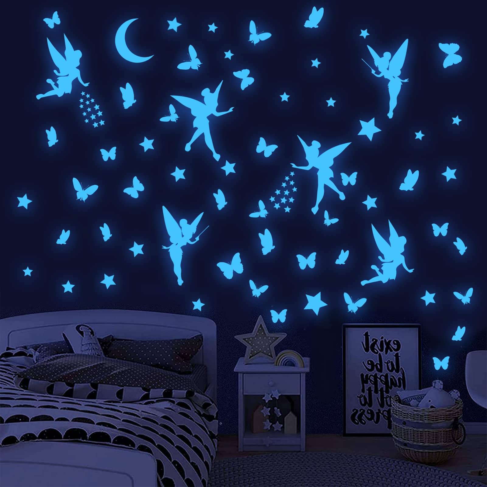 Glow in the Dark Wall Stickers - Self-Adhesive Fluorescent Stars and Moon Decals for Kids Room Decor, Nursery, Bedroom (Perfect for Nighttime Fun & Space-Themed Rooms)