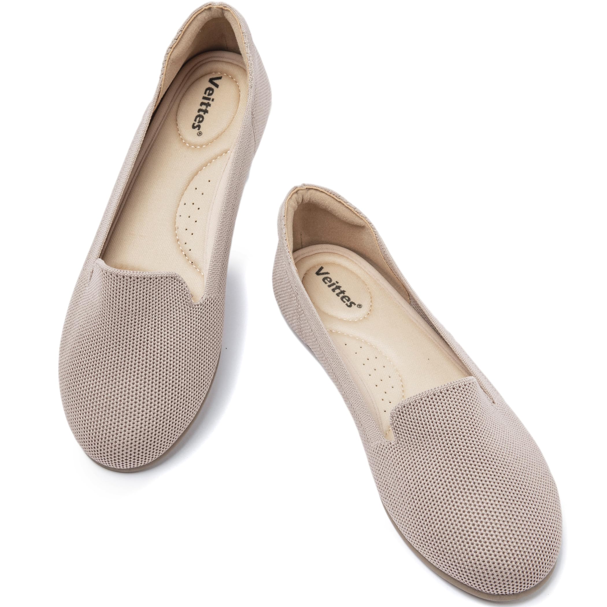 Veittes Women's Wide Width Ballet Flats - Comfortable Elegant Soft Knitted Slip-On Shoes for Ladies | Perfect for Work, Travel & Casual Wear