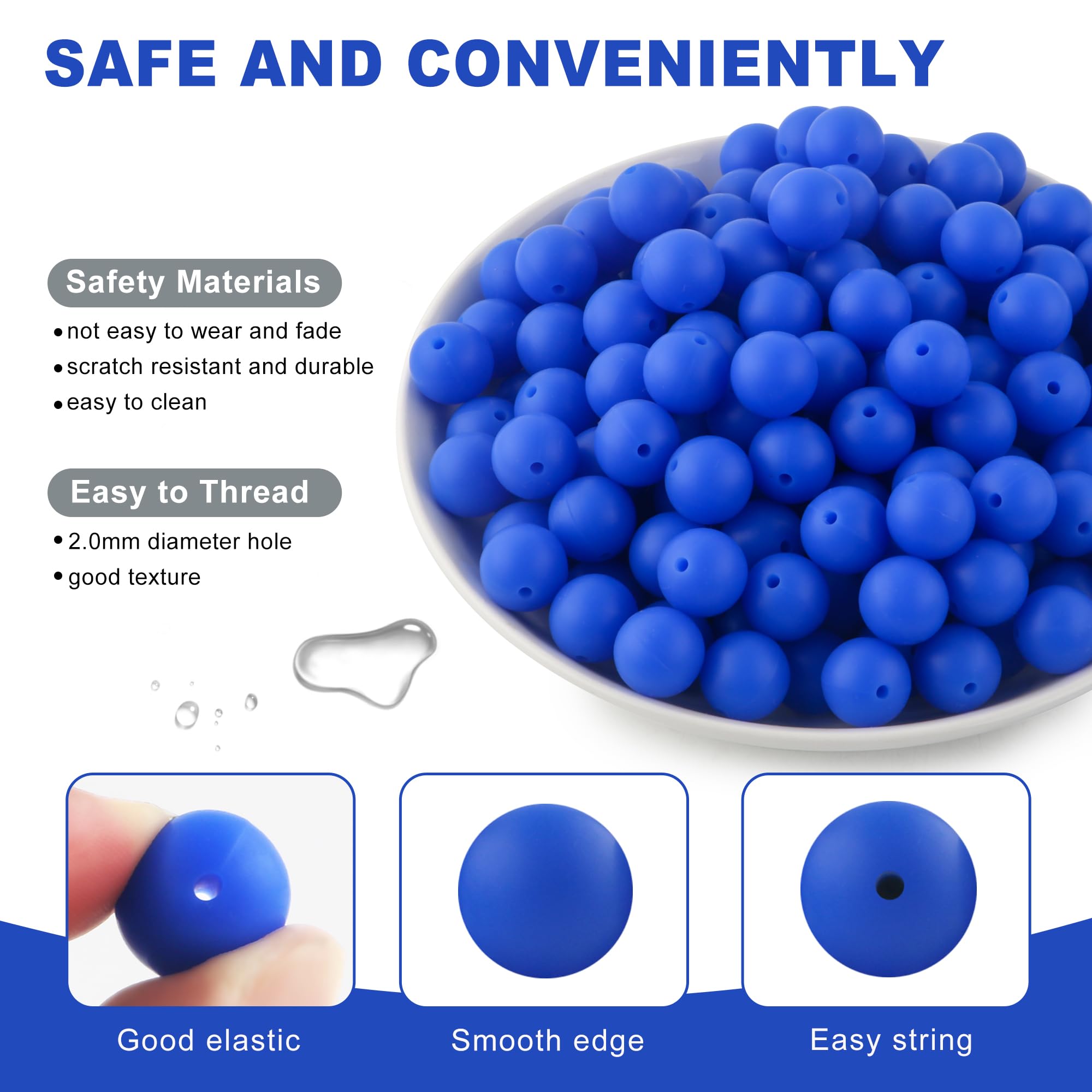 150Pcs 15mm Silicone Beads for DIY Keychain, Bracelet & Necklace Making - Bulk Round Silicone Beads for Pens, Jewelry & Craft Projects (Royal Blue) - Perfect for DIY Gifts, Party Favors & Scrapbooking