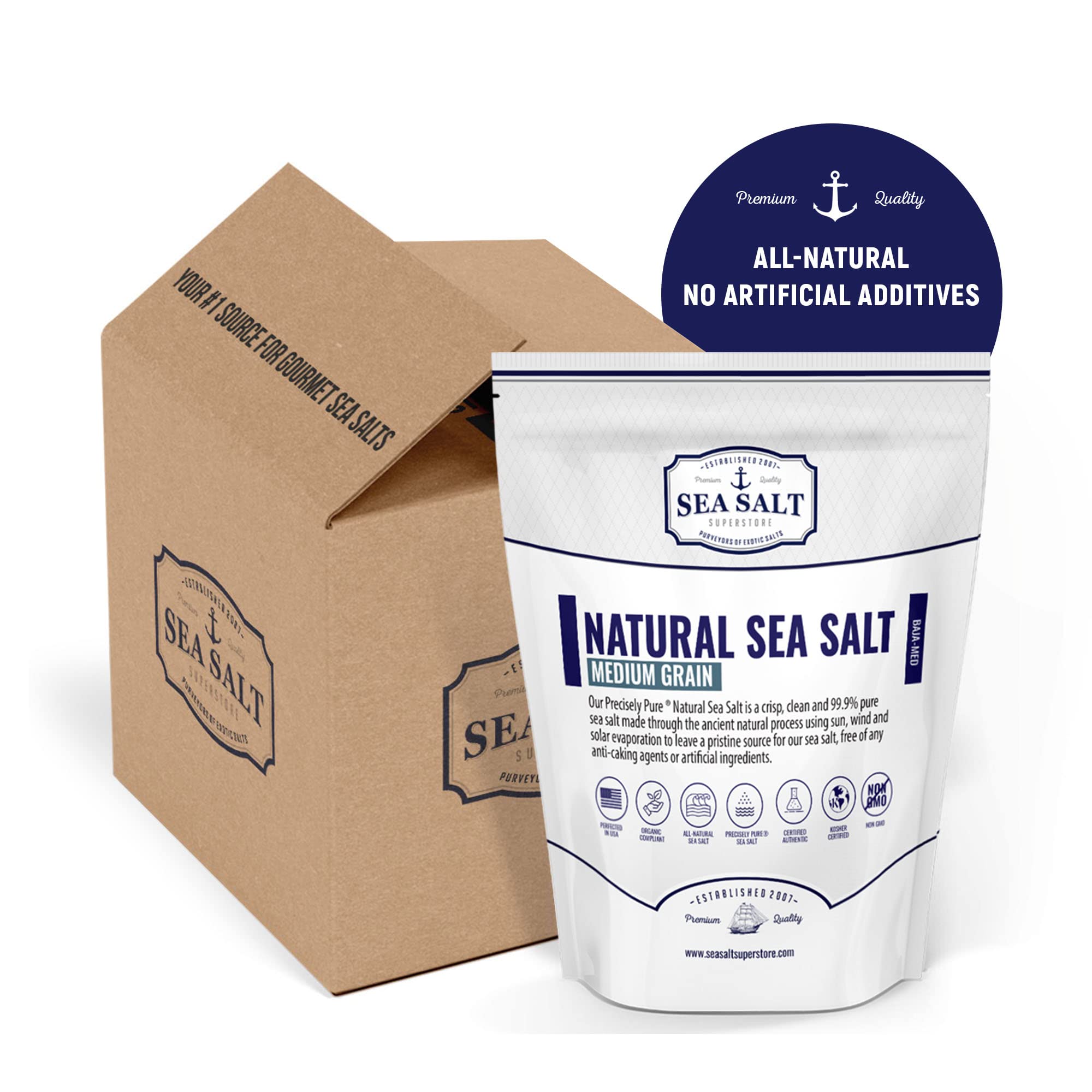 Premium Natural Medium Grain Sea Salt - Gluten-Free, No Artificial Additives, Bulk 20lb for Cooking, Baking & Food Preservation | Sea Salt Superstore