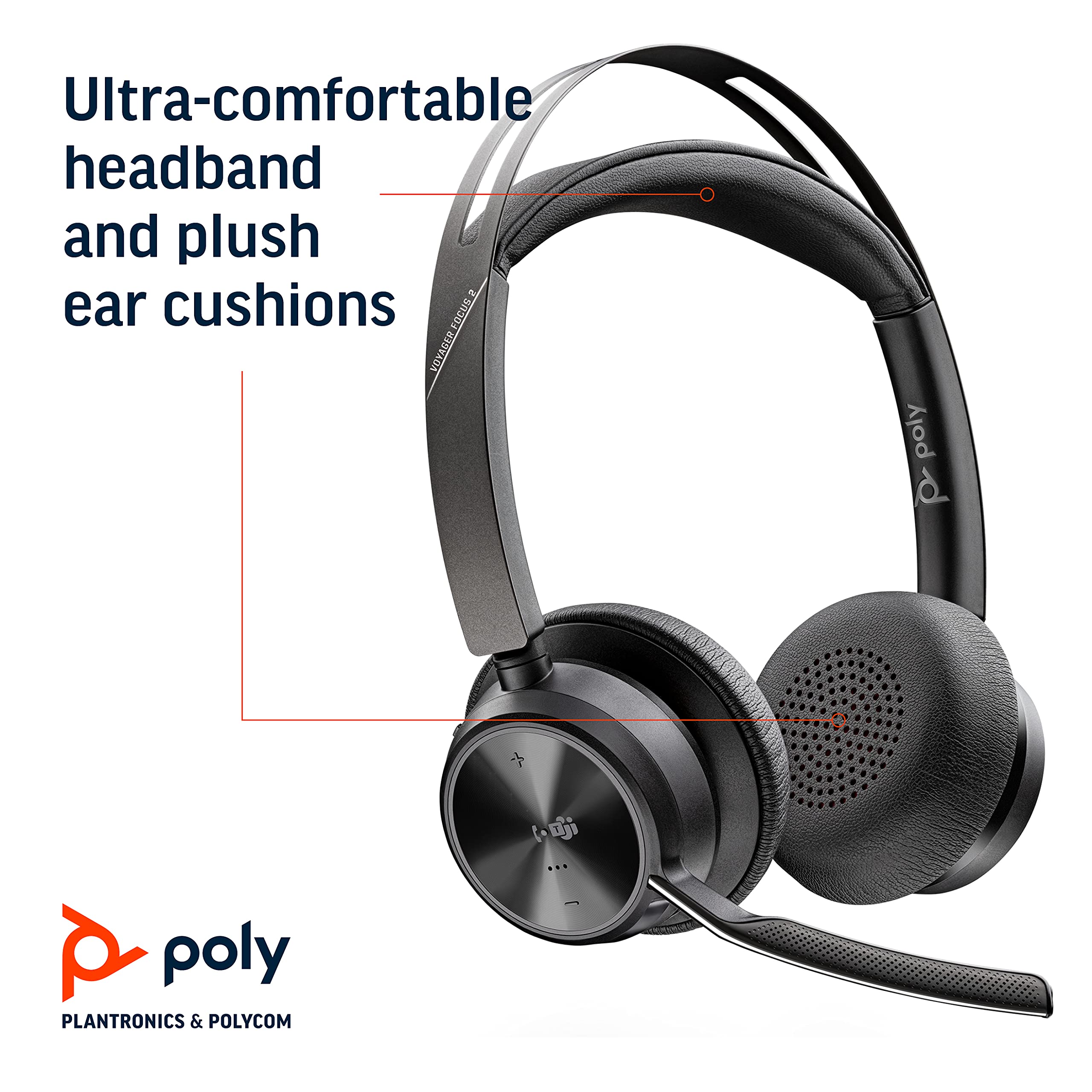 Poly Voyager Focus 2 Office USB-A Bluetooth Headset with Boom Mic - Active Noise Canceling for PC, Mac & Desk Phone - Certified for Microsoft Teams, Zoom & More - Perfect for Remote Work & Video Conferencing