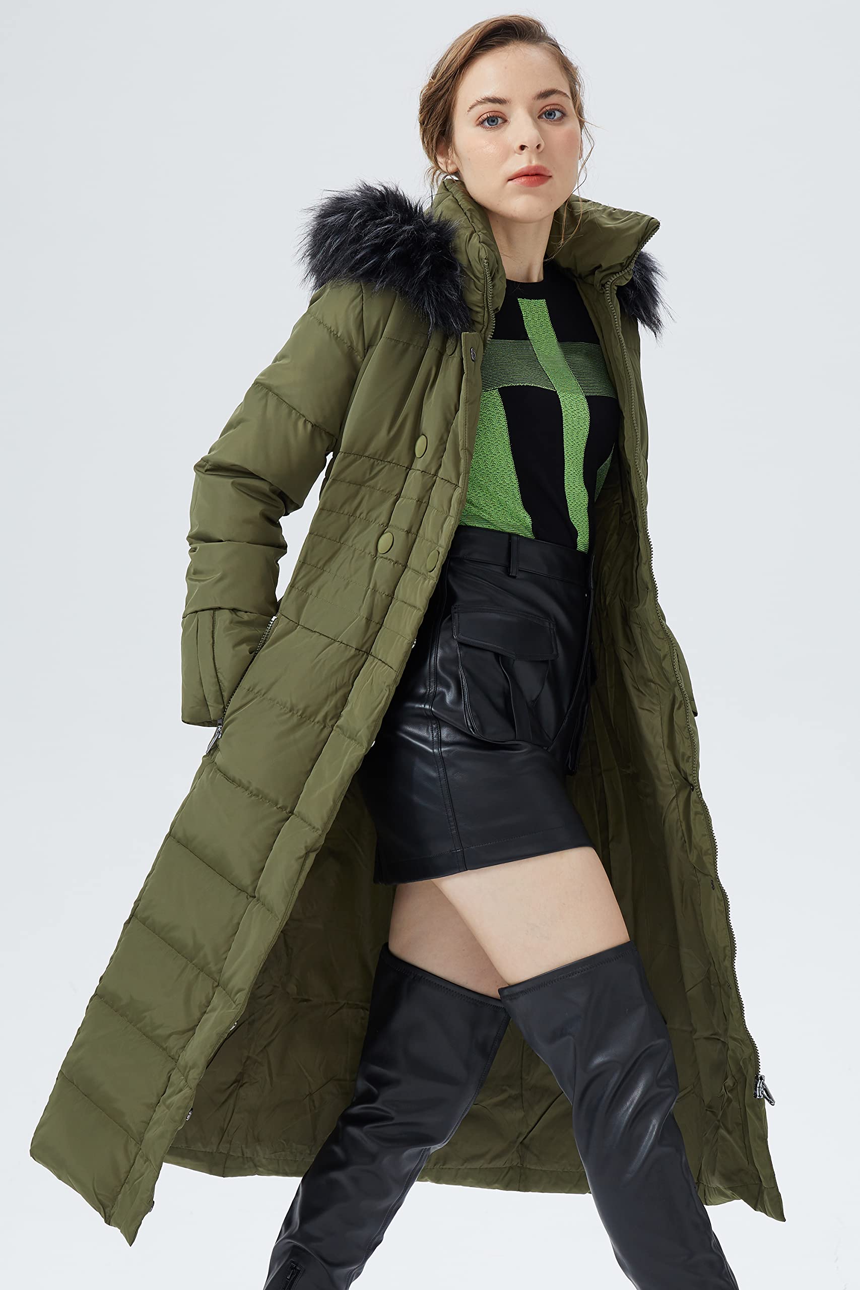 Orolay Women's Winter Warm Hooded Down Jacket with Fur Trim - Long Puffer Coat for Cold Weather, Outdoor Activities & Daily Wear