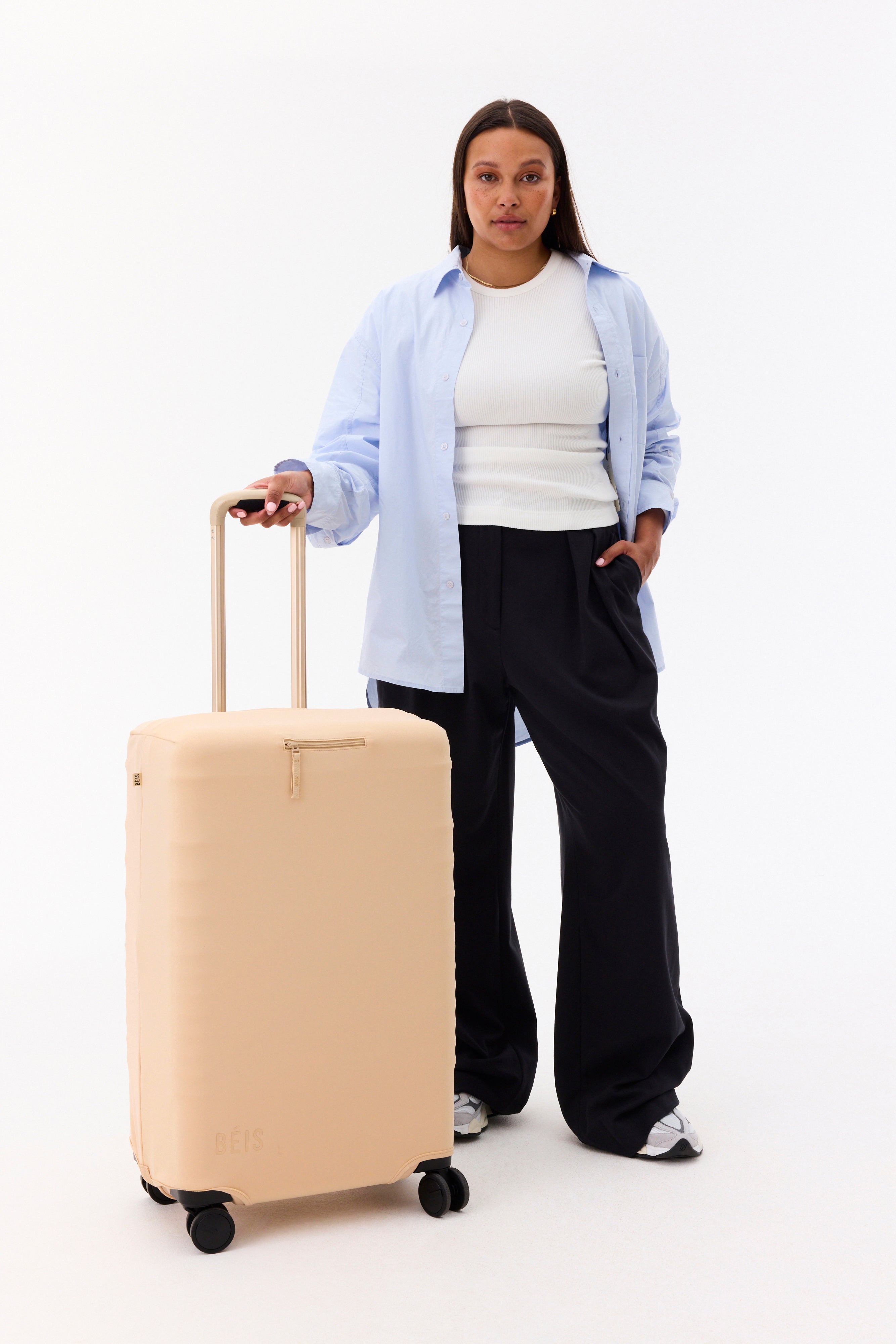 Beige Medium Check-In Luggage Cover - Durable Suitcase Protector for Travel | Perfect for Airplane, Train & Business Trips