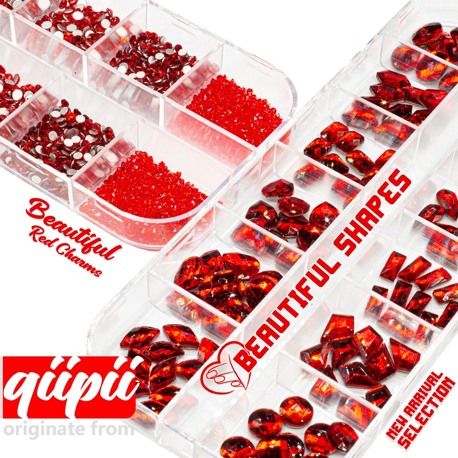 4080Pcs Red Nail Rhinestones - Multi-Shape Ruby Red Crystal Gems for Nails, Siam Red Round Flatback Beads, Glass Stones & Diamonds for DIY Nail Art, Face & Eye Makeup | Perfect for Manicures, Costume Jewelry & Craft Projects