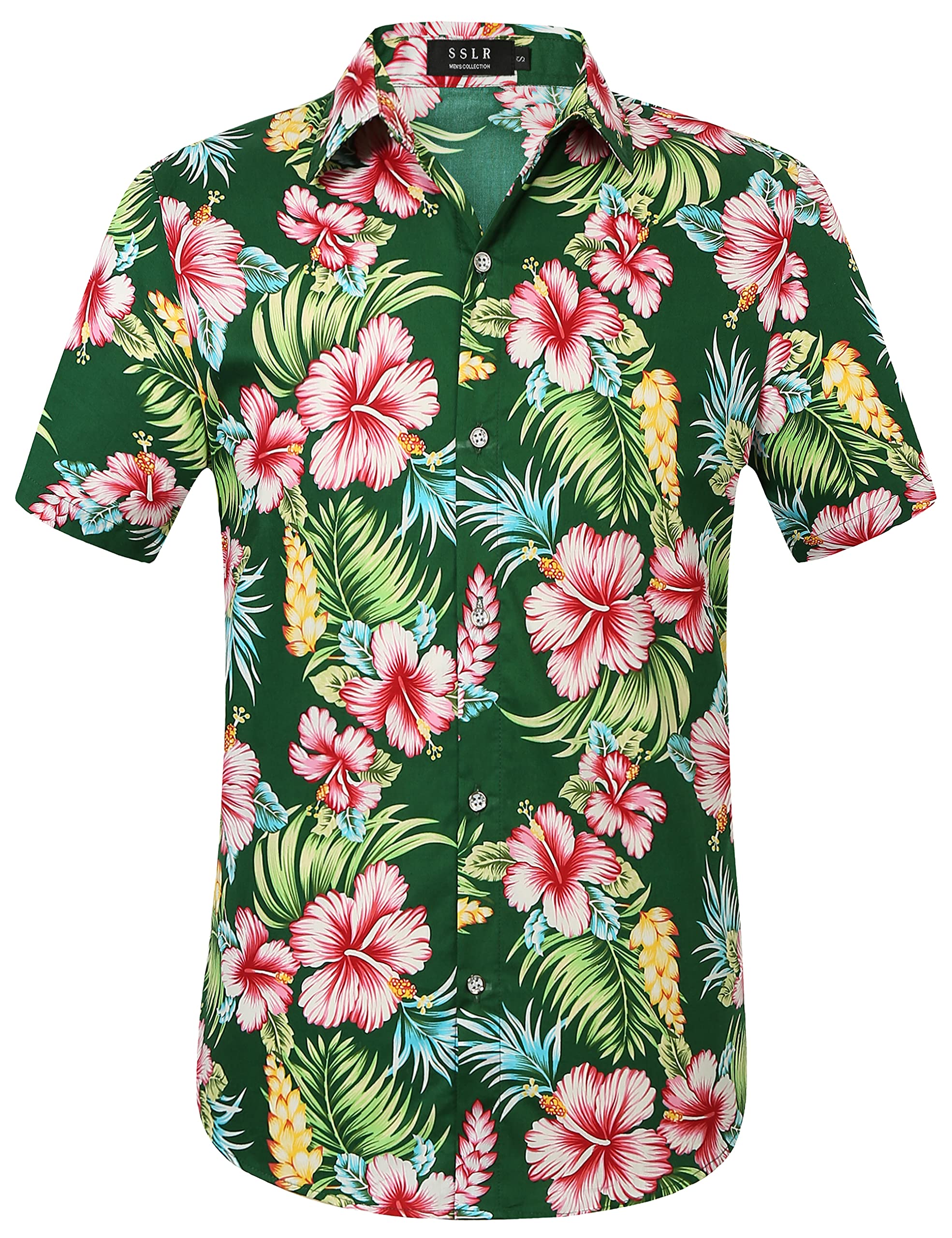Men's Hawaiian Shirt - SSLR Casual Short Sleeve Button Down Shirt for Summer Beach Vacation, Luau Party & Tropical Outfit | Breathable & Stylish Aloha Shirt