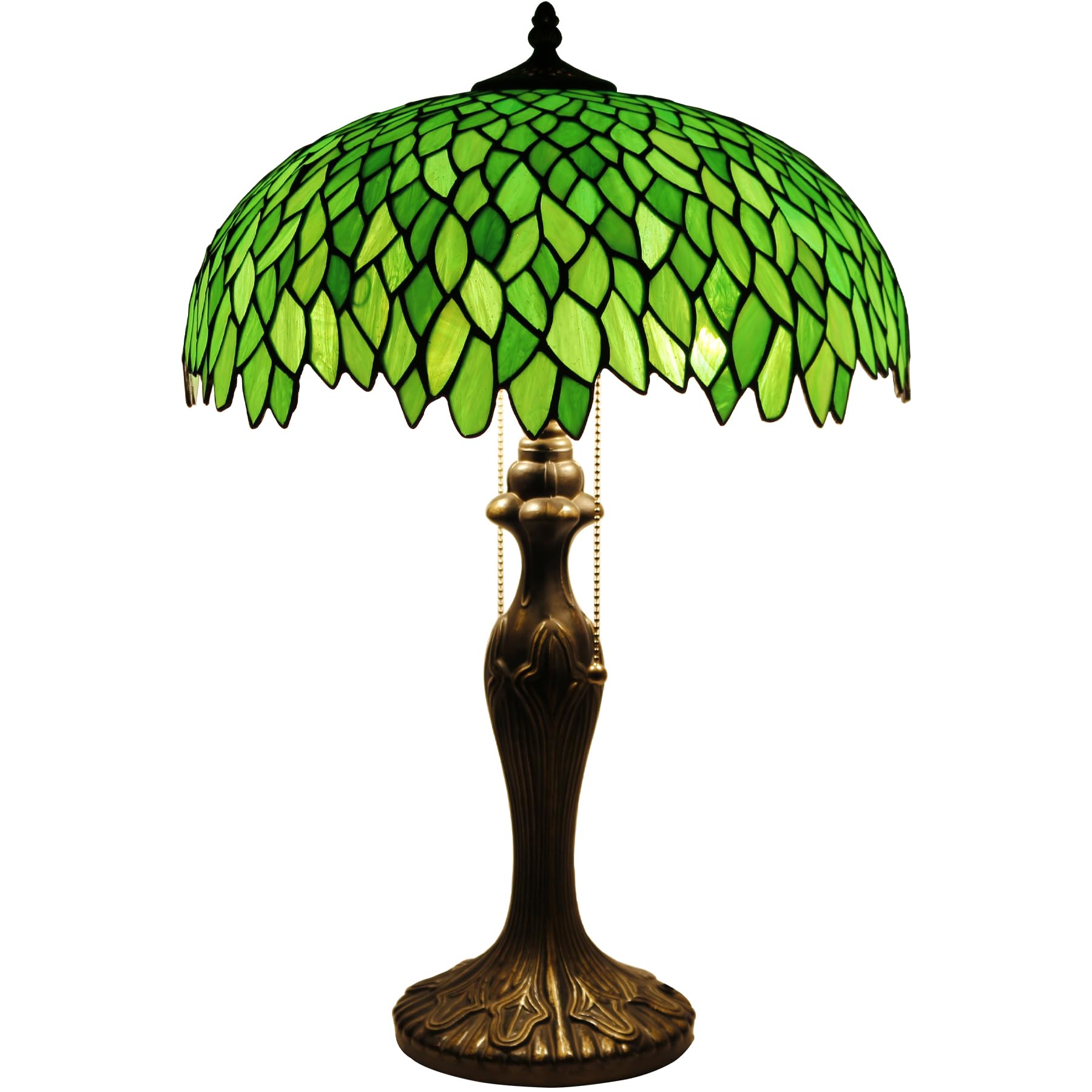 Tiffany Style Stained Glass Table Lamp - Green Wisteria Design with Metal Base, 16x16x24 Inches, Bedside Reading Light for Bedroom, Living Room & Home Office (S523 Series) | Perfect for Cozy Reading Nooks, Romantic Bedroom Ambiance & Elegant Home Decor