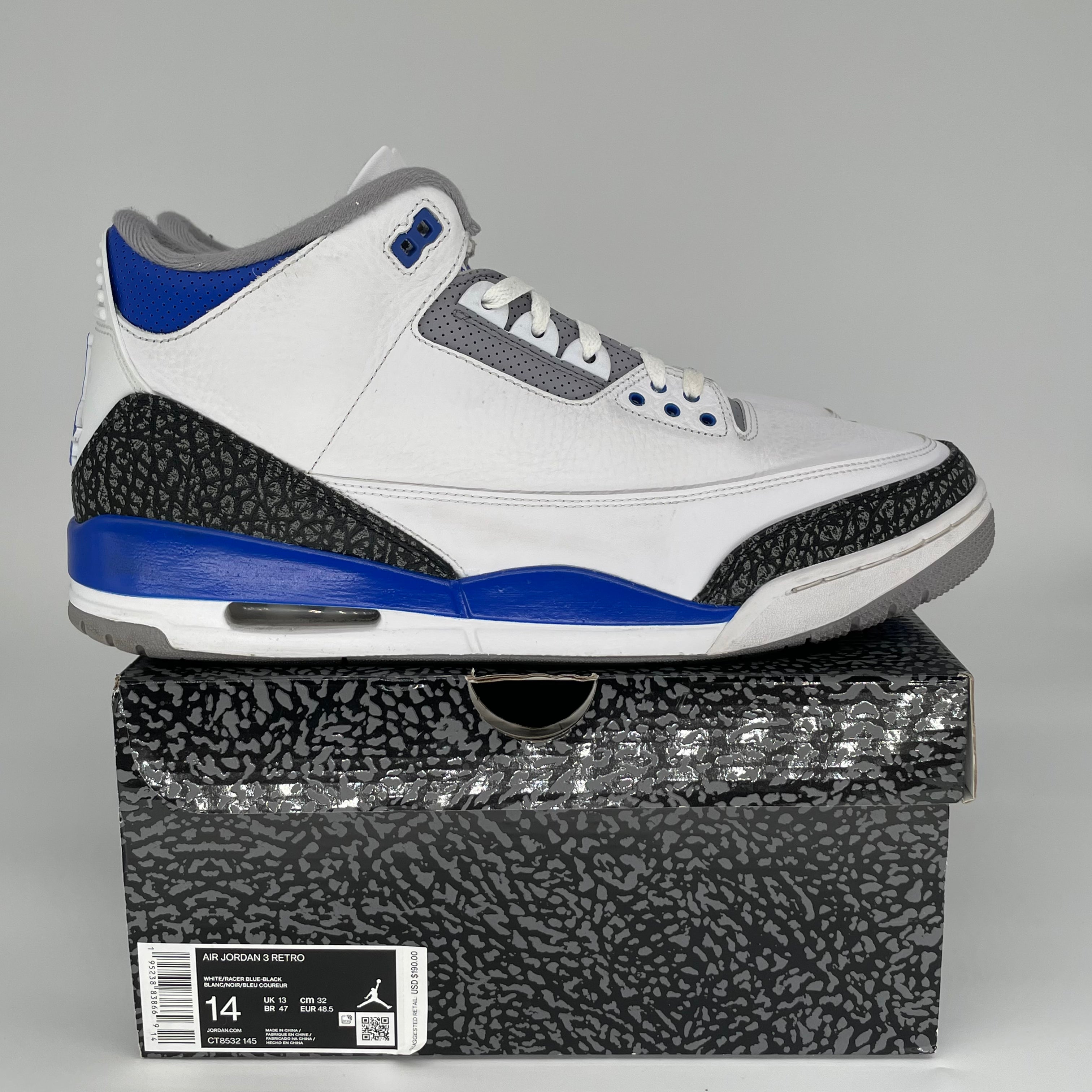 AIR JORDAN 3 RACER BLUE Men's Basketball Shoes Size 14 - Style CT8532-145 | Retro Sneakers for Casual Wear & Street Fashion