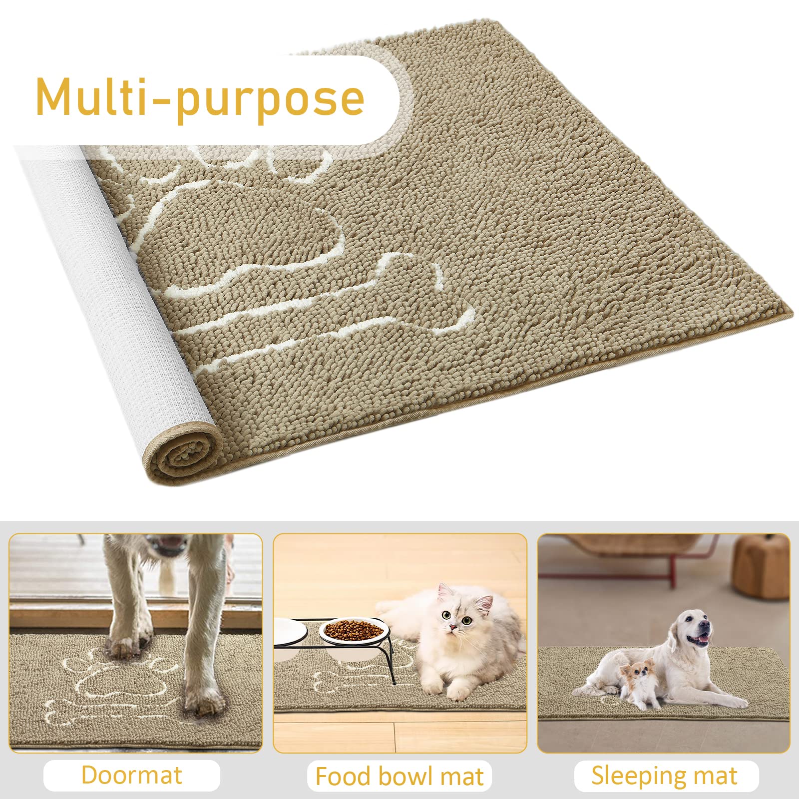 AROGAN Indoor Door Mat - Non-Slip Chenille Entryway Rug for Mud, Water & Pet Paws, Machine Washable 30x48 Beige Doormat - Perfect for Front Door, High Traffic Areas & Pet-Friendly Homes