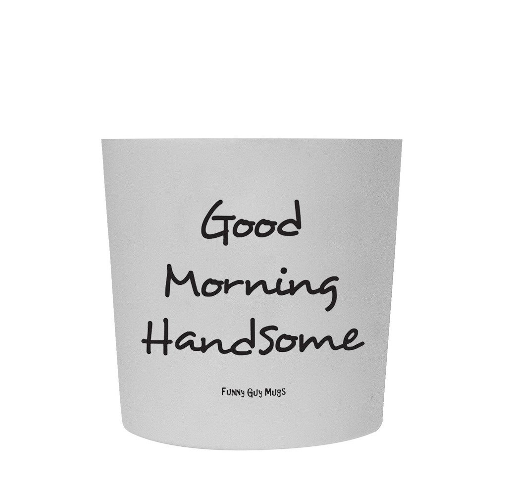Funny Guy Mugs Good Morning Handsome Travel Tumbler - 16oz Insulated Stainless Steel Cup with Removable Silicone Sleeve, Leakproof Lid - Perfect for Coffee, Tea & Cold Drinks at Work, Gym or Travel (White)