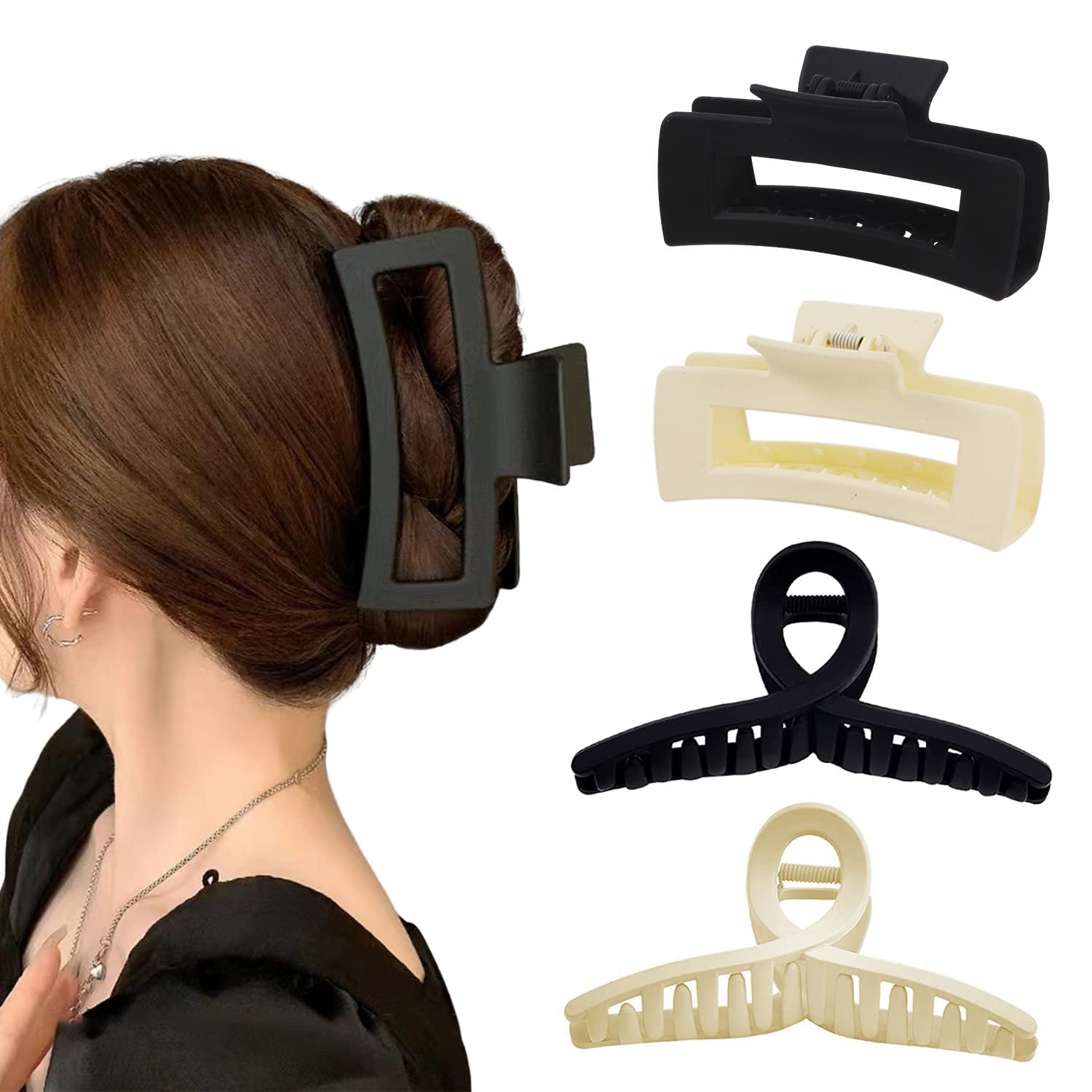 Softwrap Matte Khaki Hair Claw Clips for Women - 3.5 Inch Large Rectangle Hair Clips for Thick Hair - Neutral Square Hair Styling Accessories - Perfect for Work, Gym, and Everyday Hairstyles