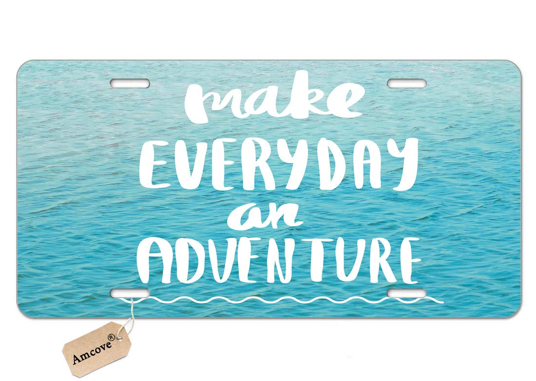 Funny Inspirational Car License Plate - 'Make Everyday an Adventure' Quote on Blue Ocean Design | 6x12 Inch Decorative Auto Tag for Vehicles, Perfect for Road Trips & Beach Lovers