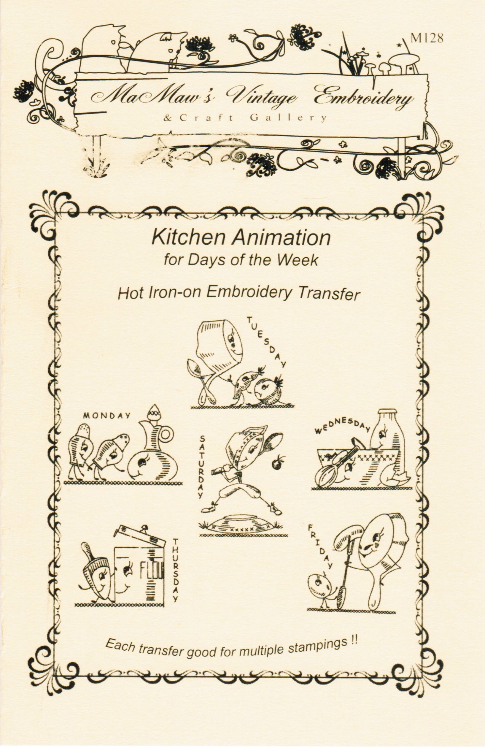 Days of The Week Tea Towels Set - 7-Piece Animated Kitchen Towels with Hot Iron Embroidery Transfers - Perfect for Cooking, Baking & Home Decor