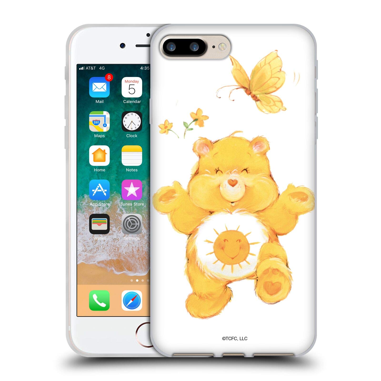 Officially Licensed Care Bears Funshine Classic Soft Gel Case for Apple iPhone 7 Plus/iPhone 8 Plus - Cute Protective Phone Cover for Kids & Teens - Perfect for School, Travel & Everyday Use
