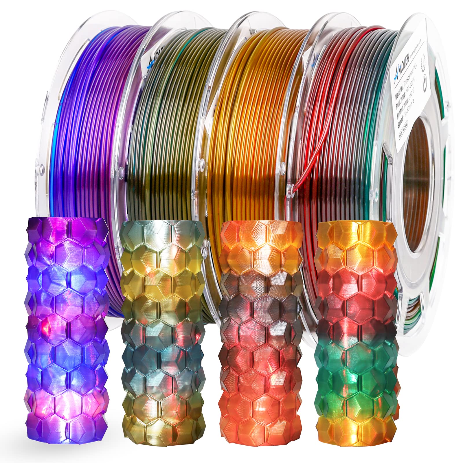 AMOLEN 3D Printer Filament Bundle - 1.75mm PLA Filament with Temperature Color Changing & Transparent Multicolor - 4 Spools (200g Each) for 3D Printing Projects, DIY Crafts, and Educational Models