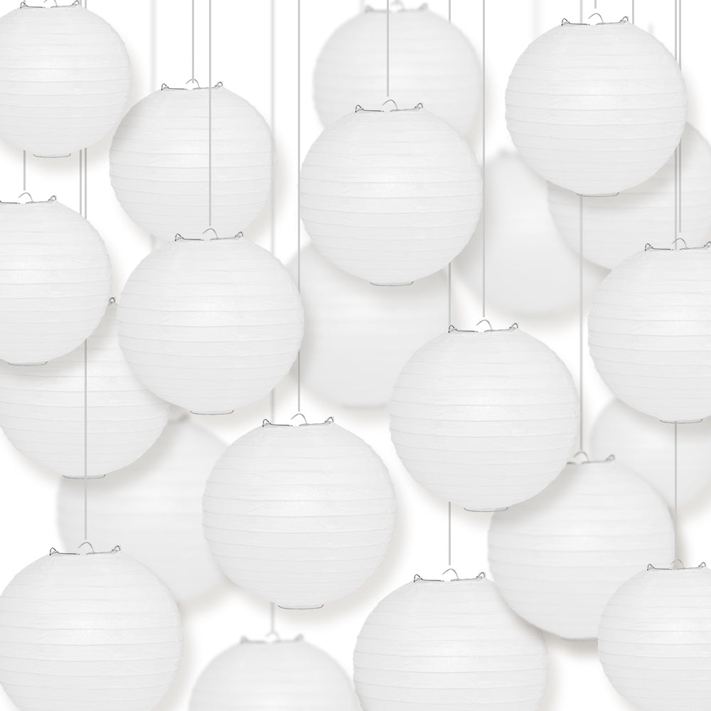 50 Pack 12 Inch White Parallel Ribbing Round Paper Lanterns - Party Decorations for Weddings, Baby Showers & Home Decor