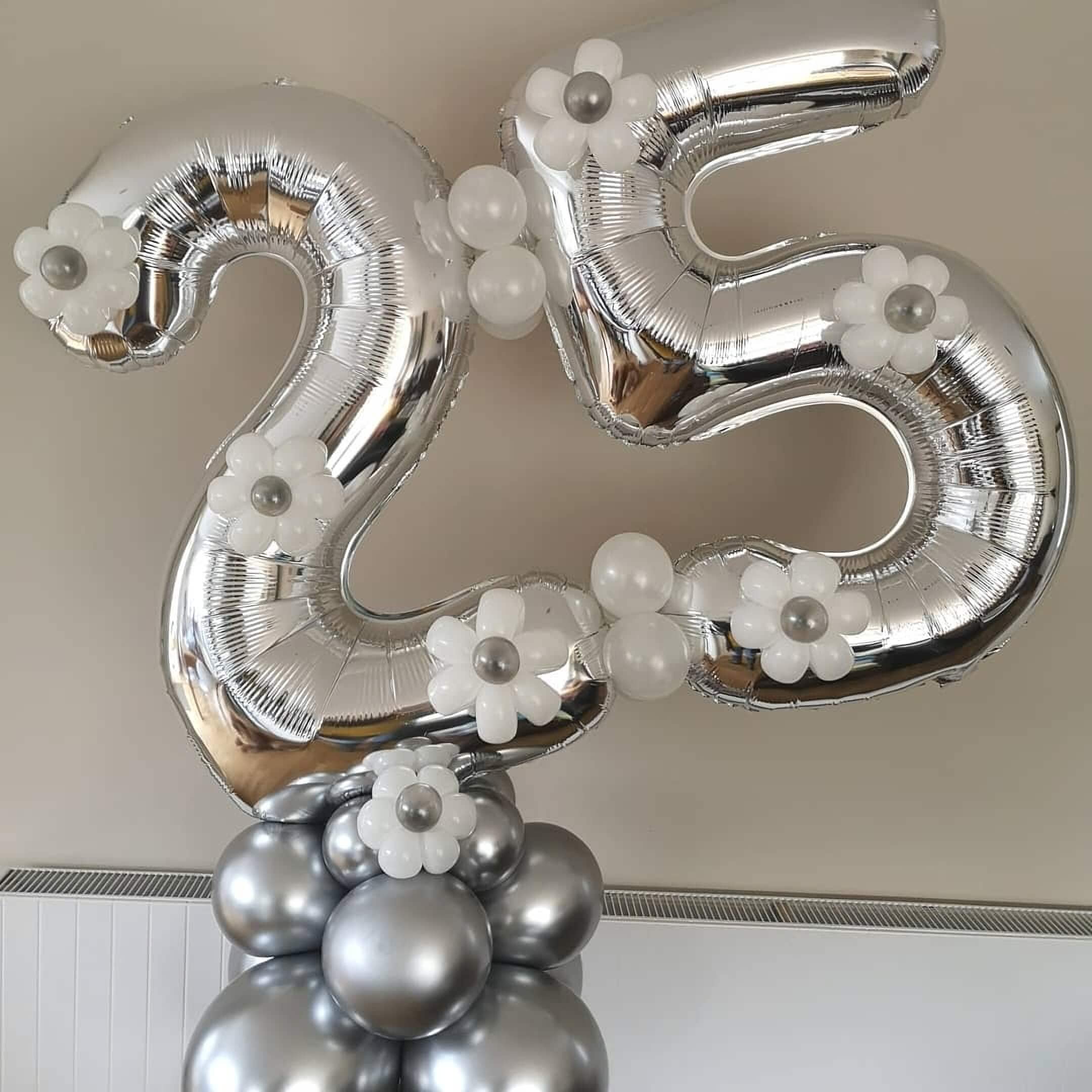 40 Inch Silver 25 Number Balloons - Giant Jumbo Foil Mylar Helium Balloons for Birthday Party Decorations - Perfect for 25th Anniversary, Graduation, Gender Reveal & Special Events