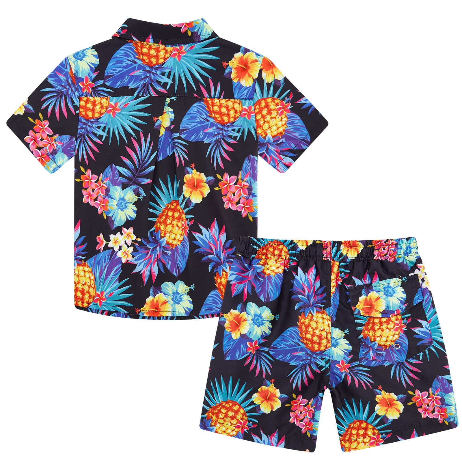 UNICOMIDEA Boys Hawaiian Shirt and Swim Trunks Set - Tropical Print Button Down Shirt with Matching Swim Shorts for Kids 5-12 Years - Perfect for Beach Vacations, Pool Parties & Summer Outfits