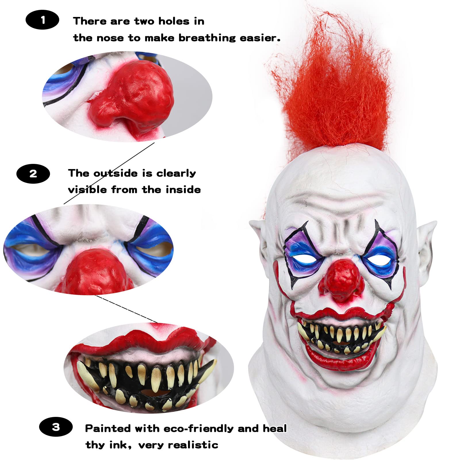 Scary Clown Mask - Full Head Latex Devil Clown Halloween Costume Mask for Cosplay & Horror Parties | Perfect for Halloween, Haunted Houses & Theatrical Performances