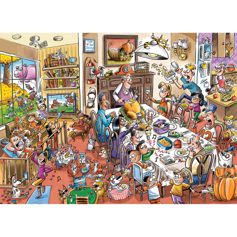 Cobble Hill DoodleTown: Thanksgiving Togetherness 1000 Piece Jigsaw Puzzle - Family Fun & Holiday Decor for Thanksgiving Gatherings