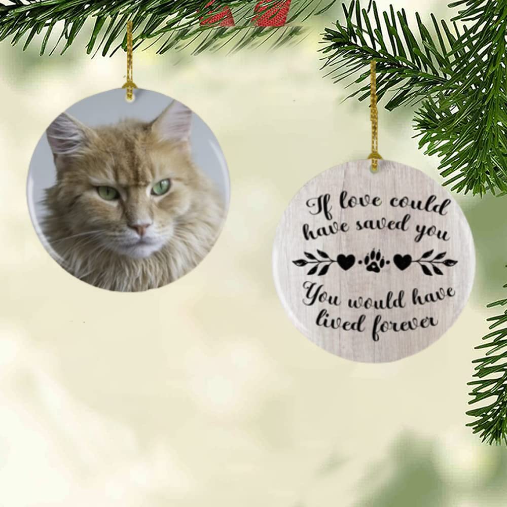 **Personalized Cat Memorial Christmas Ornament - Custom Cat Picture Frame Gift for Cat Lovers - Double-Sided Ceramic Pet Loss Keepsake - Christmas Tree Decor for Grieving Pet Owners (Home, Office, Memorial Display)**