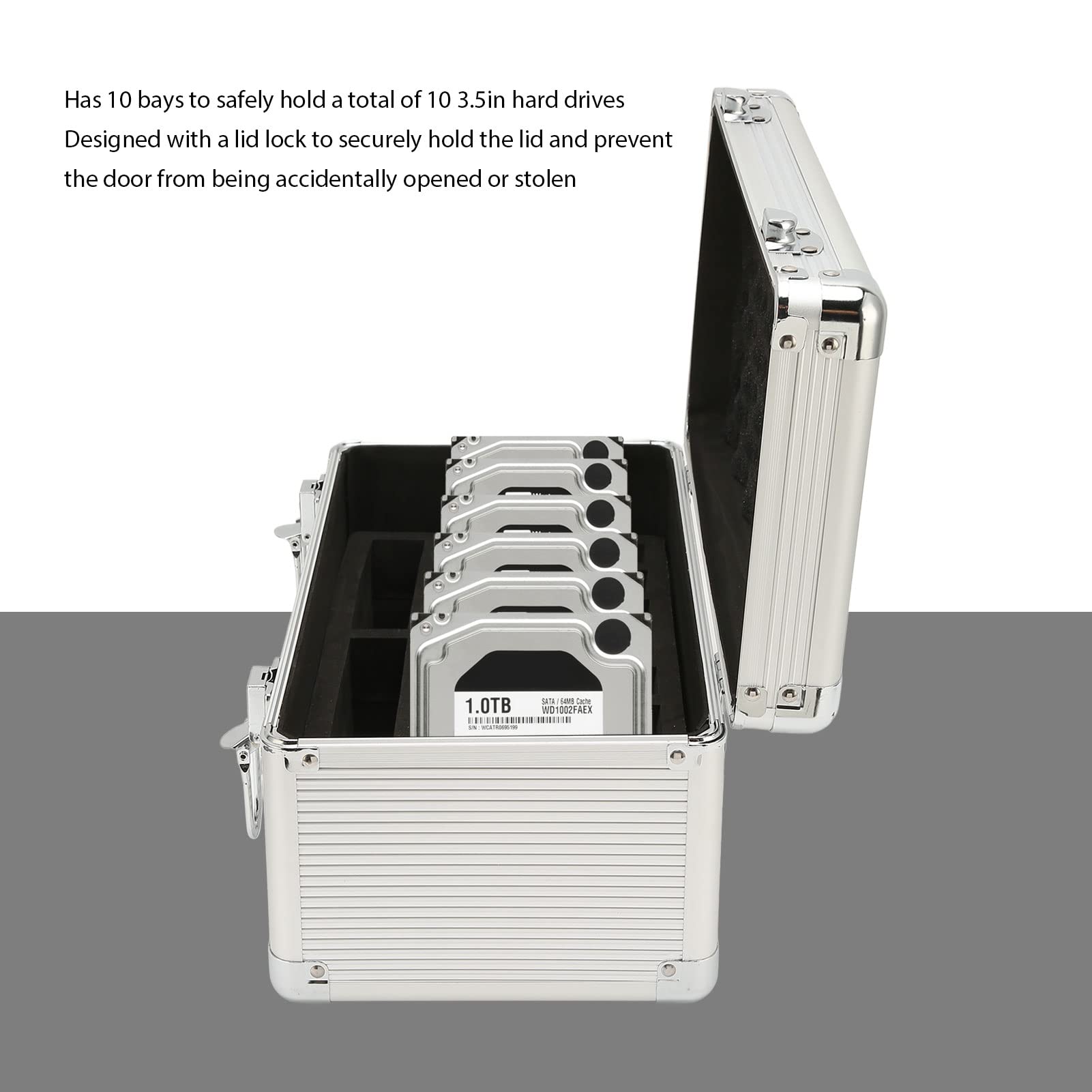 Bewinner Shockproof Hard Drive Storage Case - 10 Bay HDD Protection Box with Security Lock for 3.5in Hard Drives | Ideal for Data Backup, Server Storage & Office Organization