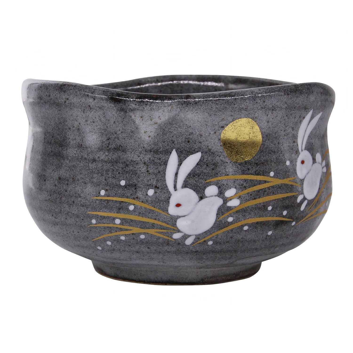 Japanese Kutani Ware Porcelain Hopping Rabbit Matcha Tea Bowl - Handcrafted Ceramic Tea Cup for Matcha, Green Tea & Japanese Tea Ceremony - Perfect Gift for Tea Lovers