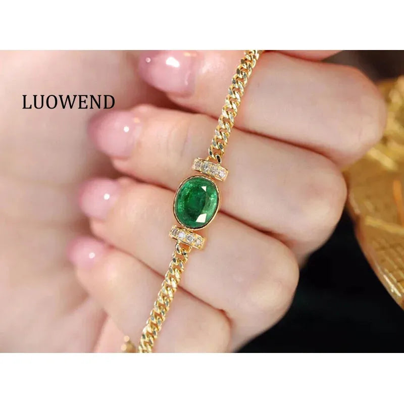 18K Yellow Gold Bracelet with Real Natural Emerald & Shiny Diamonds | Classic Elegant Women's Jewelry for Parties, Weddings & Special Occasions