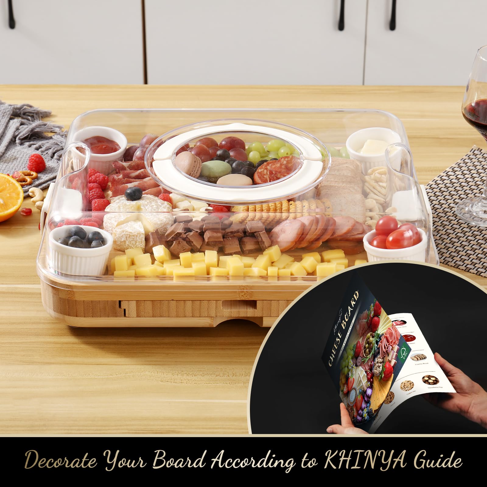 Premium Charcuterie Board Set with Lid - Elegant Cheese Serving Tray & Entertaining Platter for Parties, Housewarming Gifts, Women's Gift Ideas - 3 Drawer Cream Design with Convenient Handle (Perfect for Wine Nights, Bridal Showers & Holiday Gatherings)