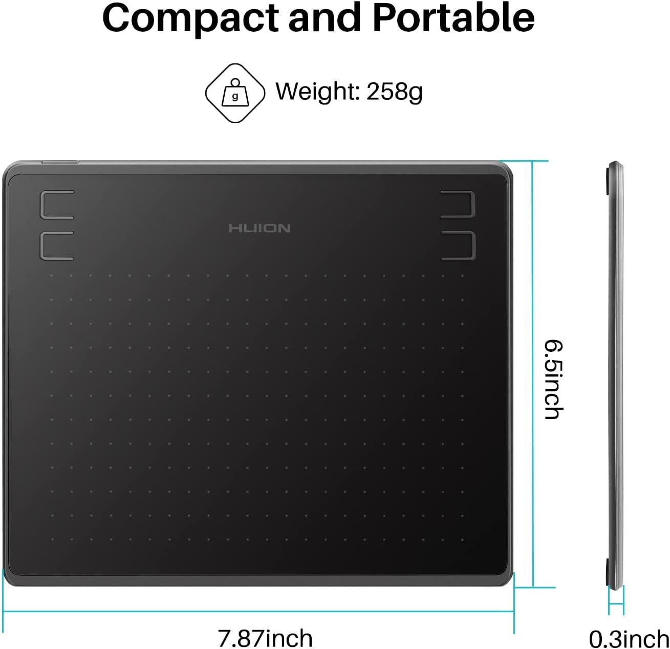 HUION HS64 Drawing Tablet with Battery-Free Stylus - 8192 Pressure Sensitivity for Digital Art, Painting & Design - Compatible with Windows, Mac, Android & Linux - Perfect for Beginners, OSU Gaming, and Professional Graphic Design (Black)