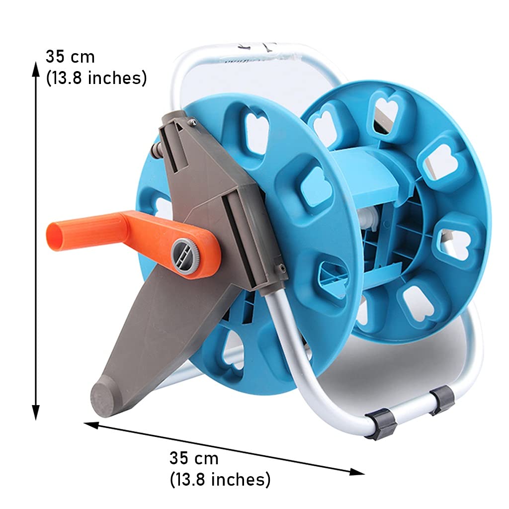 Heavy Duty ABS Garden Hose Reel Cart with 15m Yellow Hose - Portable Outdoor Water Hose Storage Rack for Gardening, Car Washing & Yard Maintenance (Blue)