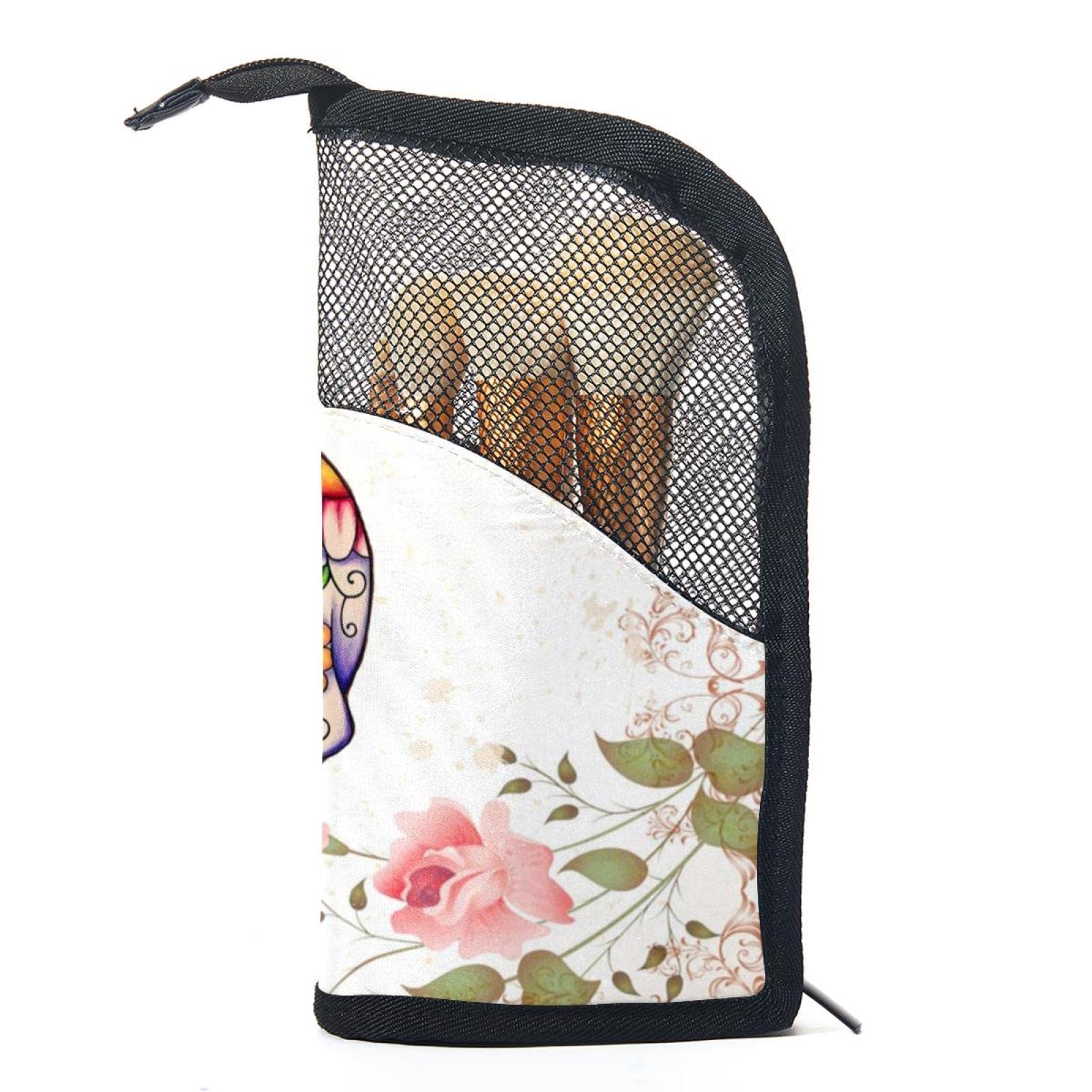 Floral Skulls & Flowers Makeup Brush Organizer Bag with 12 Brush Holder Pockets - Portable Travel Cosmetic Brush Case for Professional Makeup Artists & Beauty Enthusiasts - Perfect for Home, Travel & Salon Use