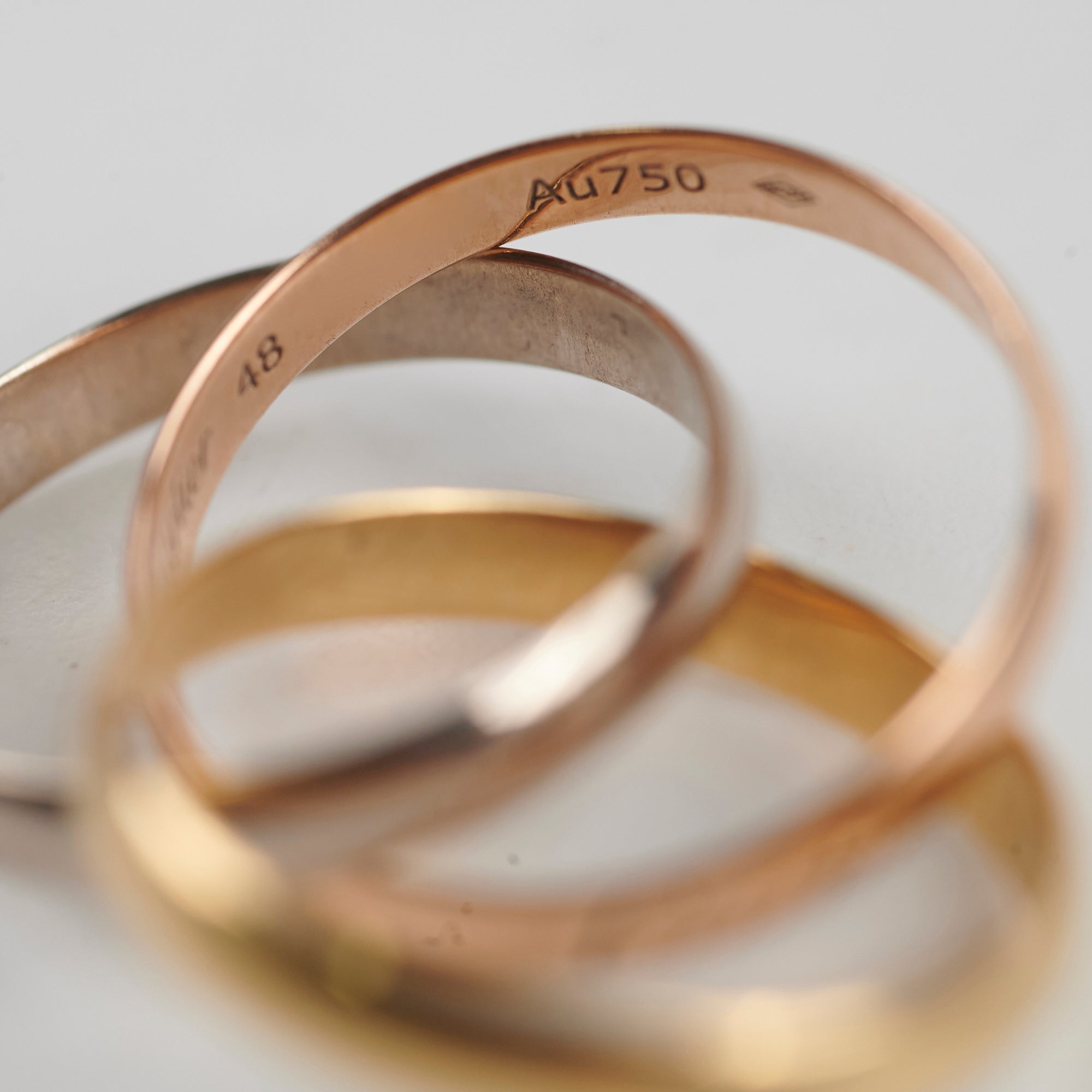 Cartier Trinity Tricolor Gold Ring - 18K White, Yellow & Rose Gold Stackable Band - Size 48 (US 4.75) - Luxury Jewelry for Women, Anniversary Gift & Special Occasions