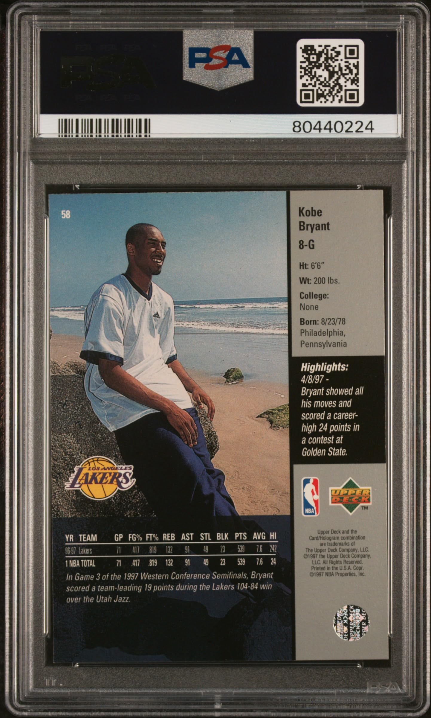 1997 Upper Deck Kobe Bryant #58 Basketball Card PSA 9 - Rare Collectible for NBA Fans & Sports Memorabilia Enthusiasts - Perfect for Display, Investment, or Gift for Basketball Lovers
