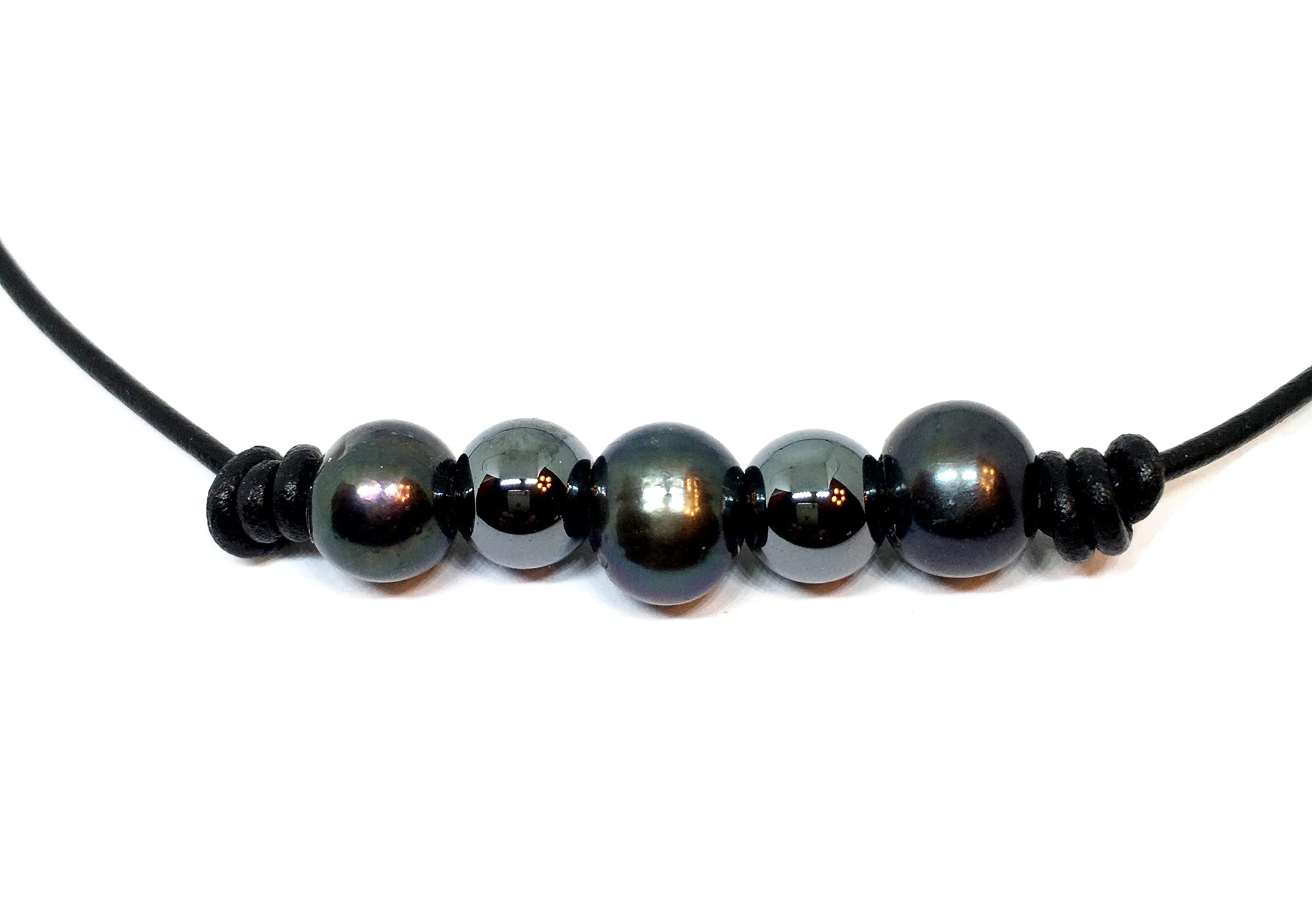 Elegant Black Cultured Freshwater Pearl & Hematite Leather Necklace for Women - Perfect for Weddings, Parties & Special Occasions