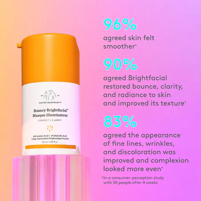 Drunk Elephant Bouncy Brightfacial™ Brightening Mask with 10% Azelaic Acid + 1% Salicylic Acid - Glow Boosting Treatment for Dull Skin & Uneven Texture | Perfect for Nighttime Skincare Routine