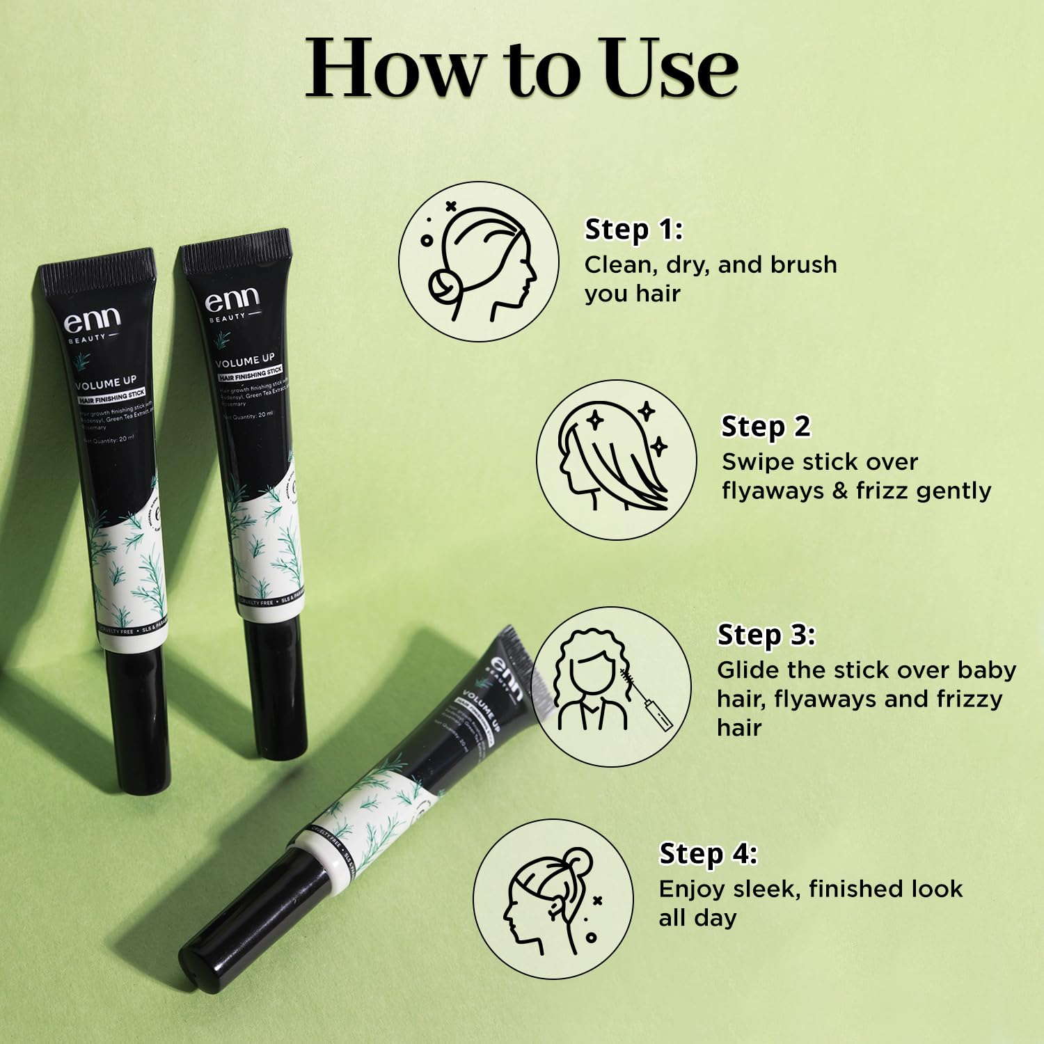 ENN Volume Up Hair Finishing Stick for Frizzy Hair - Anti Frizz Baby Hair Styler with Redensyl, Green Tea & Rosemary Extract for Hair Growth | Non-Sticky, Non-Greasy Formula | 20ml Travel Size | Perfect for Flyaways, Baby Hairs & Styling on the Go