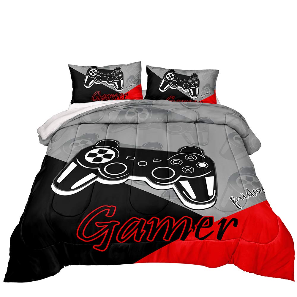 Z.Jian HOME Gaming Comforter Set for Boys & Teens - Video Game Controller Design, Twin Size All-Season Down Alternative Bedding (1 Comforter + 1 Pillowcase) - Perfect for Gamer Bedroom Decor & Sleepovers