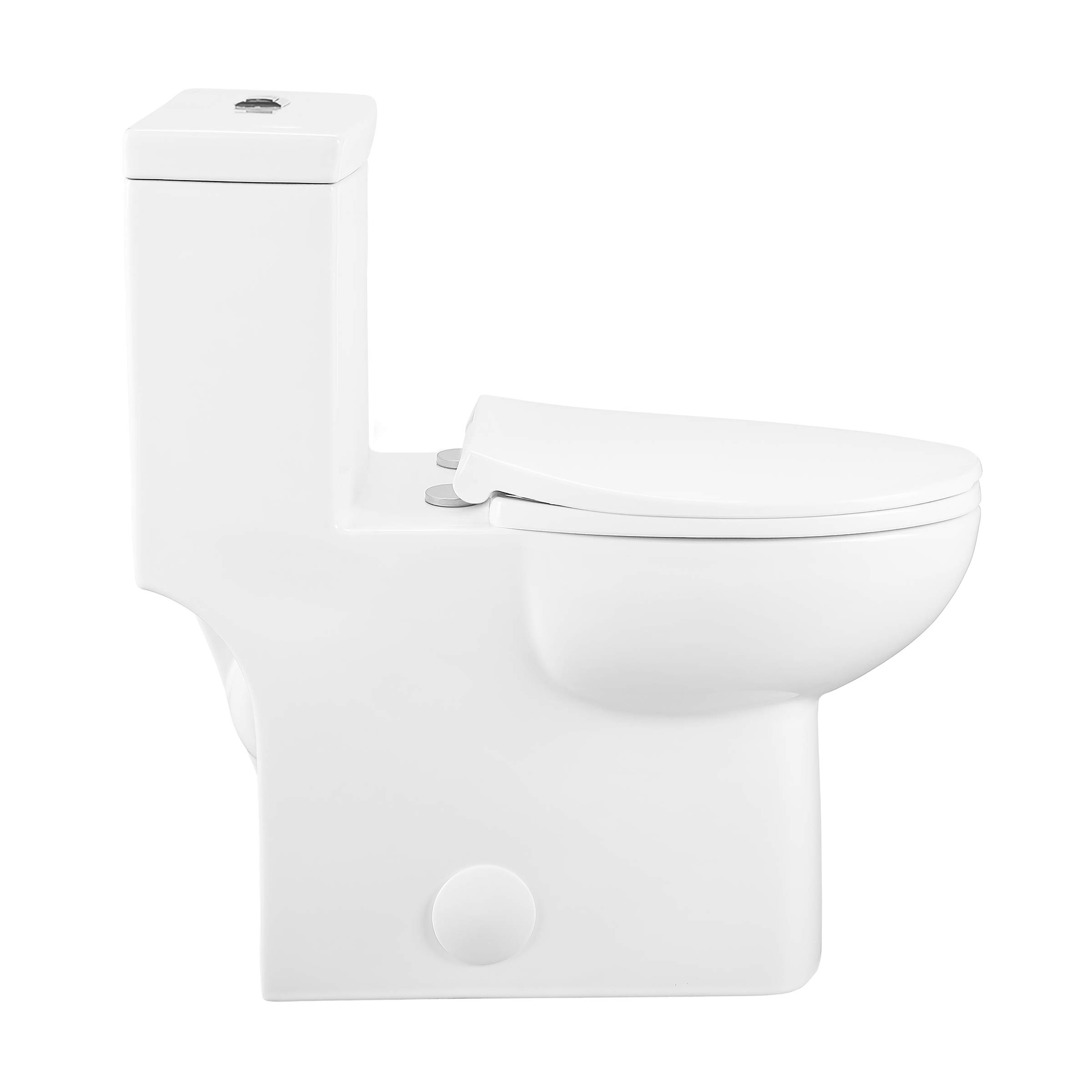 Swiss Madison SM-1T117 Classe One Piece Toilet - Modern ADA Compliant Elongated Bowl, Dual Flush 0.8/1.28 GPF, Glossy White - Perfect for Small Bathrooms & Water-Efficient Homes