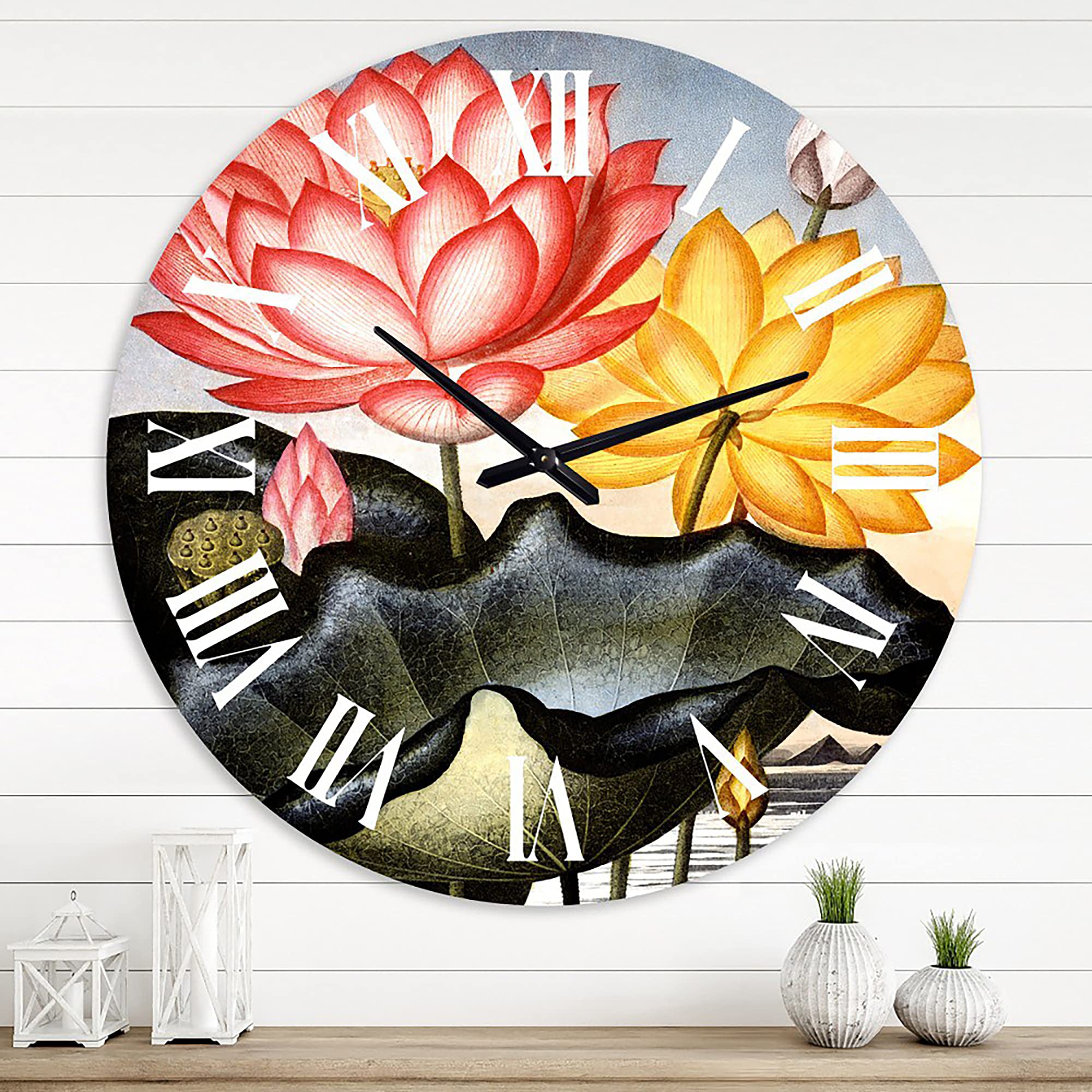 Vintage Floral Wall Clock - Large Traditional Kitchen Decor with Botanical Design, Perfect for Home, Office, and Living Room Décor