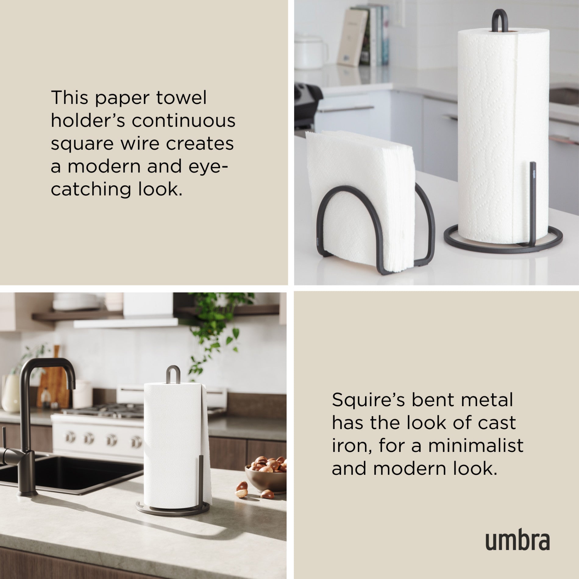 Stainless Steel Squire Paper Towel Holder - Wall Mount or Countertop, Rustproof & Durable for Kitchen, Bathroom, Office - Easy One-Hand Dispensing