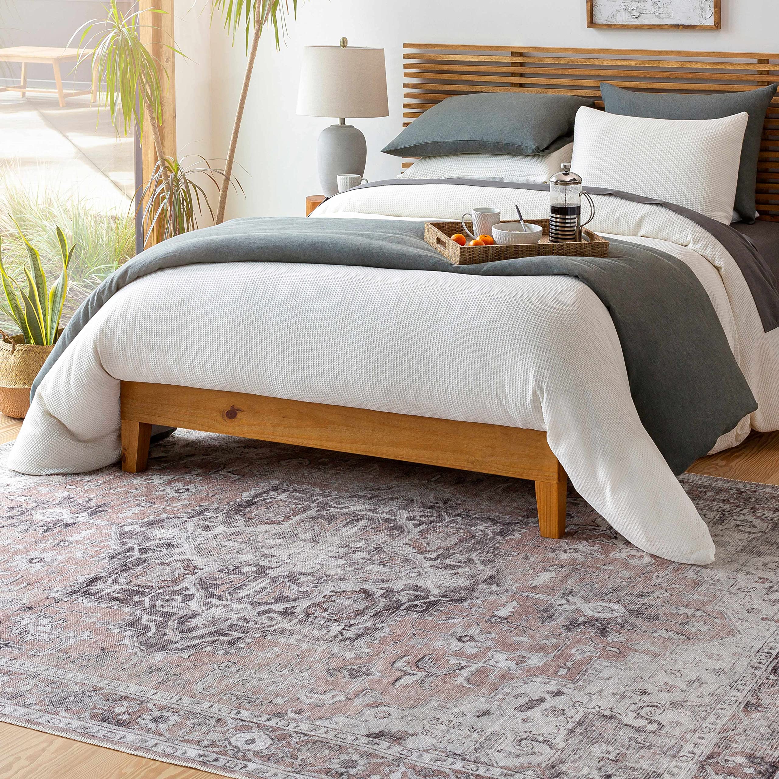 Hauteloom Fatih Medallion Area Rug - Machine Washable Traditional Oriental Vintage Distressed Faded Rug 7'10