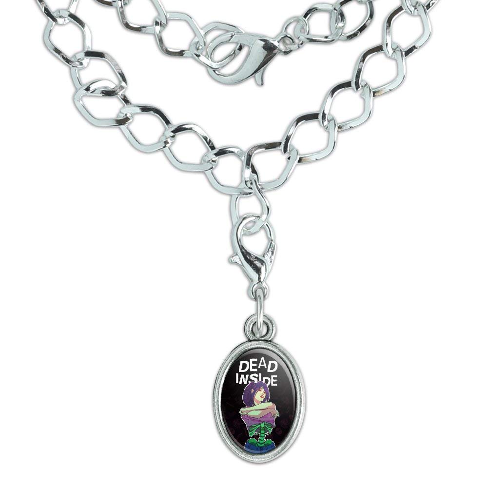 Dead Inside Girl Gothic Silver Plated Bracelet with Exposed Skeleton Bones & Antiqued Oval Charm - Perfect for Halloween, Punk Fashion & Alternative Jewelry Lovers
