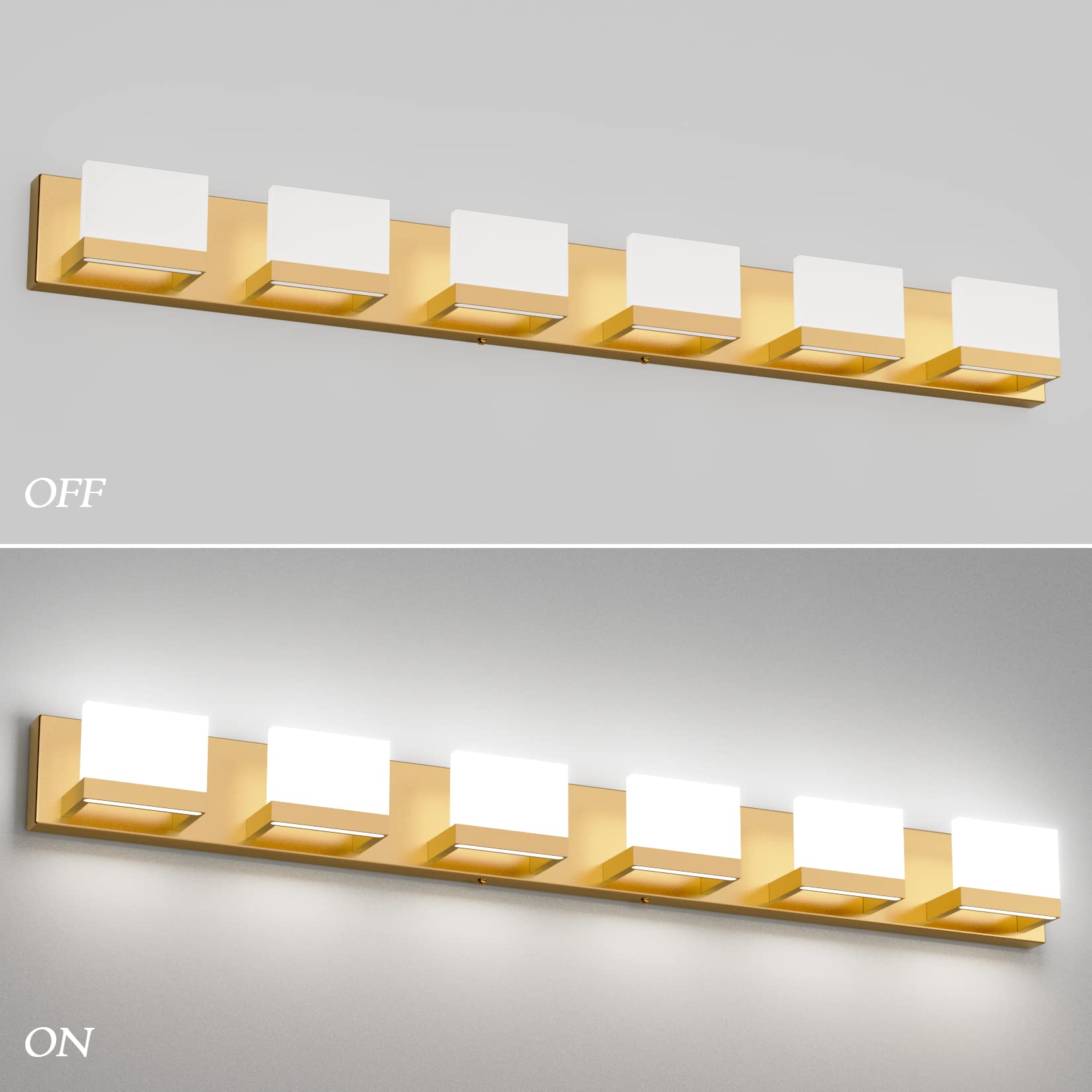 Tipace 6-Light Modern LED Bathroom Vanity Light Fixture - Gold Finish, 6000K Daylight White, Up & Down Lighting - Perfect for Bathroom Mirror Illumination, Makeup Vanity, and Modern Home Decor