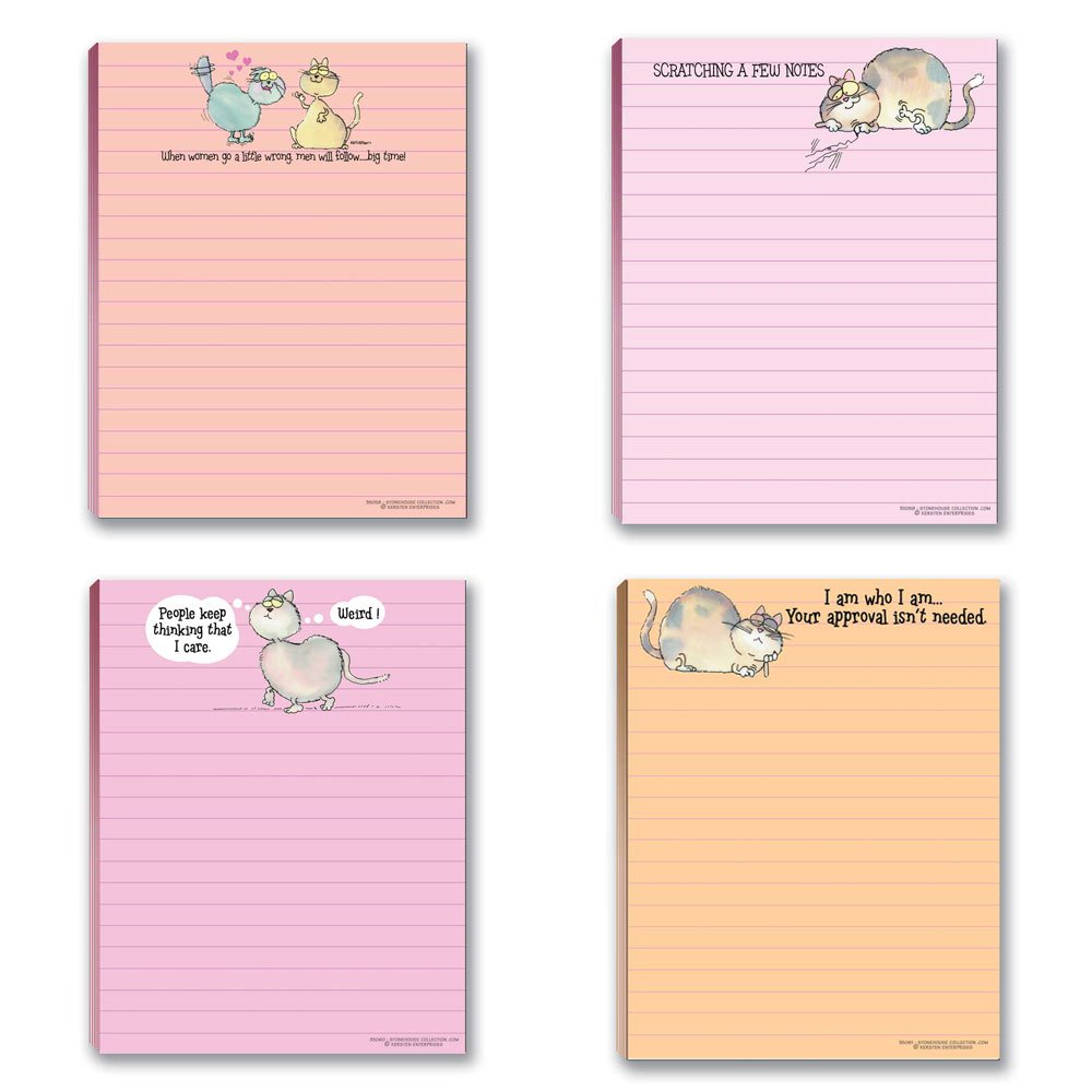 Stonehouse Collection Funny Cat Notepads - 4 Pack Assorted Cute Cat Memo Pads - USA Made Stationery for Office, School & Home Use