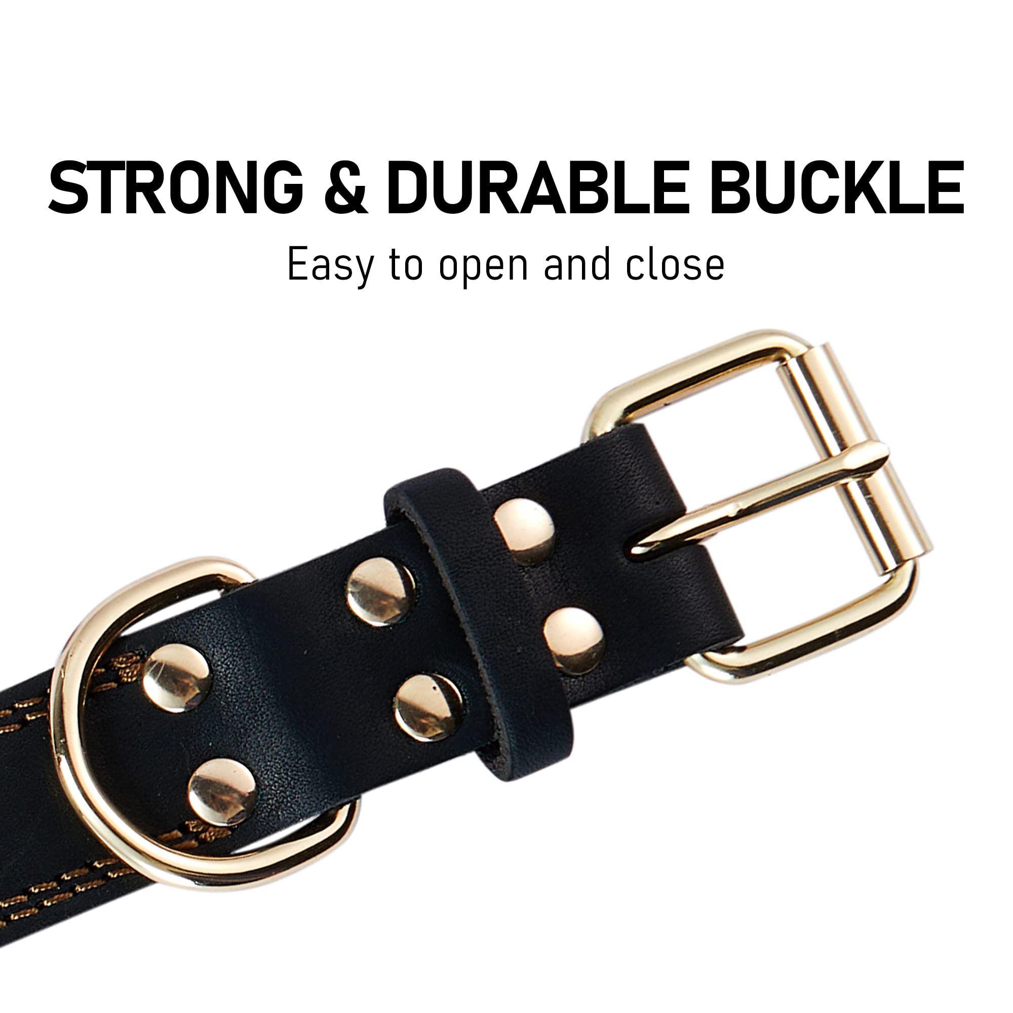 Premium Genuine Leather Dog Collar - Heavy Duty, Adjustable & Durable for Small, Medium, Large & XL Dogs (1.4