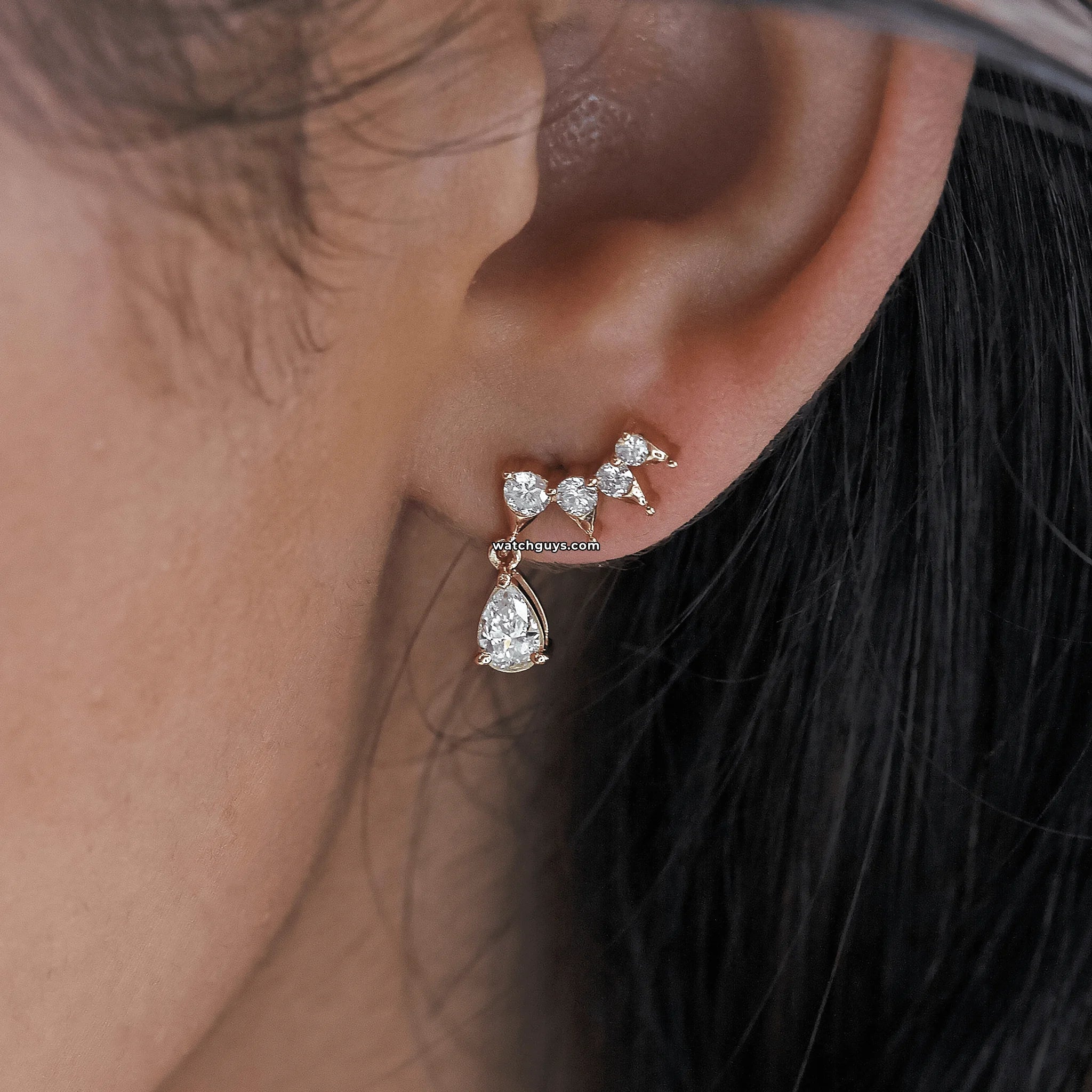 18k Yellow Gold Pear Diamond Drop Earrings - Elegant Dangling Earrings for Women, Perfect for Weddings, Parties & Special Occasions
