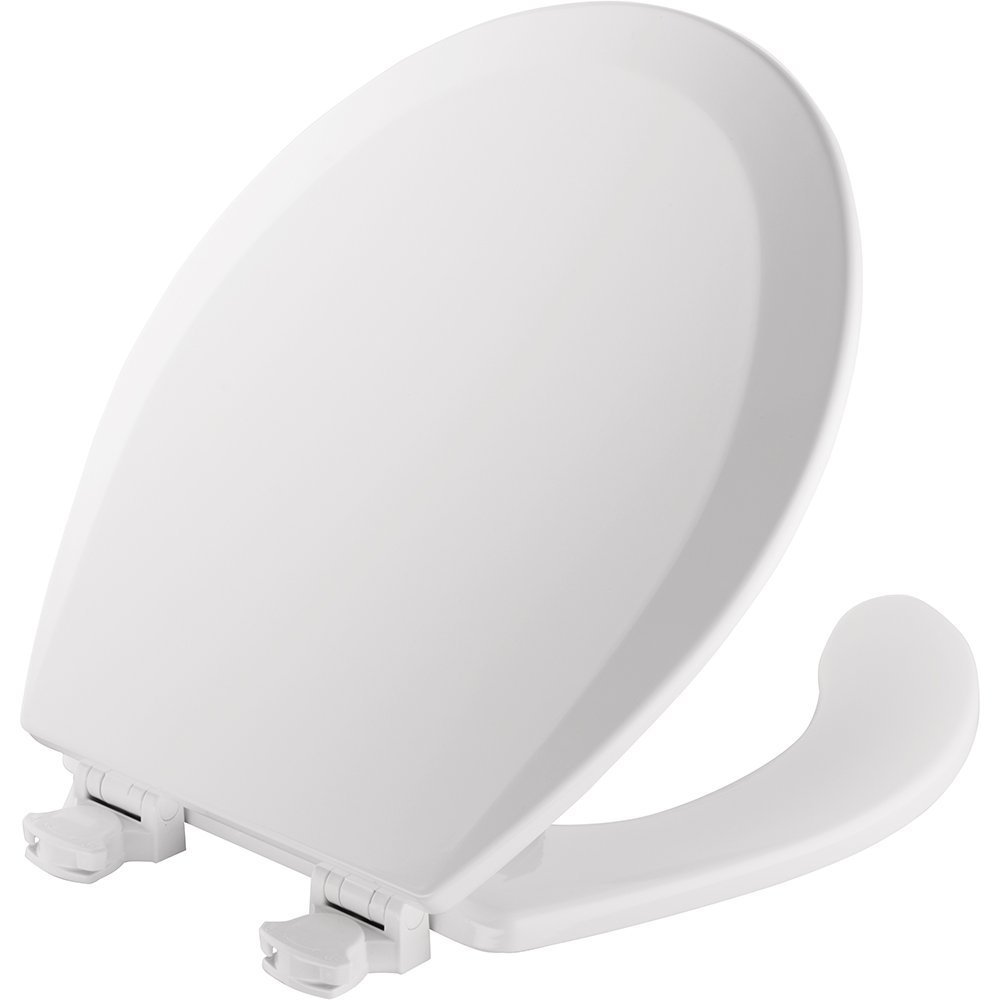 Mayfair 8440EC Open Front Toilet Seat with Lid - Easy Clean Hinges & Durable Wood Construction - Round White Bathroom Toilet Seat for Home, Hotel, and Commercial Use