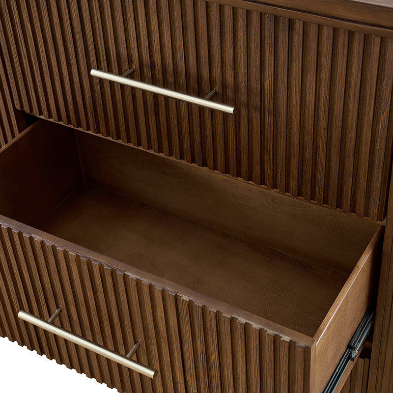Modern Fluted Solid Wood Dresser with 6 Drawers - Oak Texture Bedroom Furniture for Master Bedroom, Guest Room & Nursery Storage