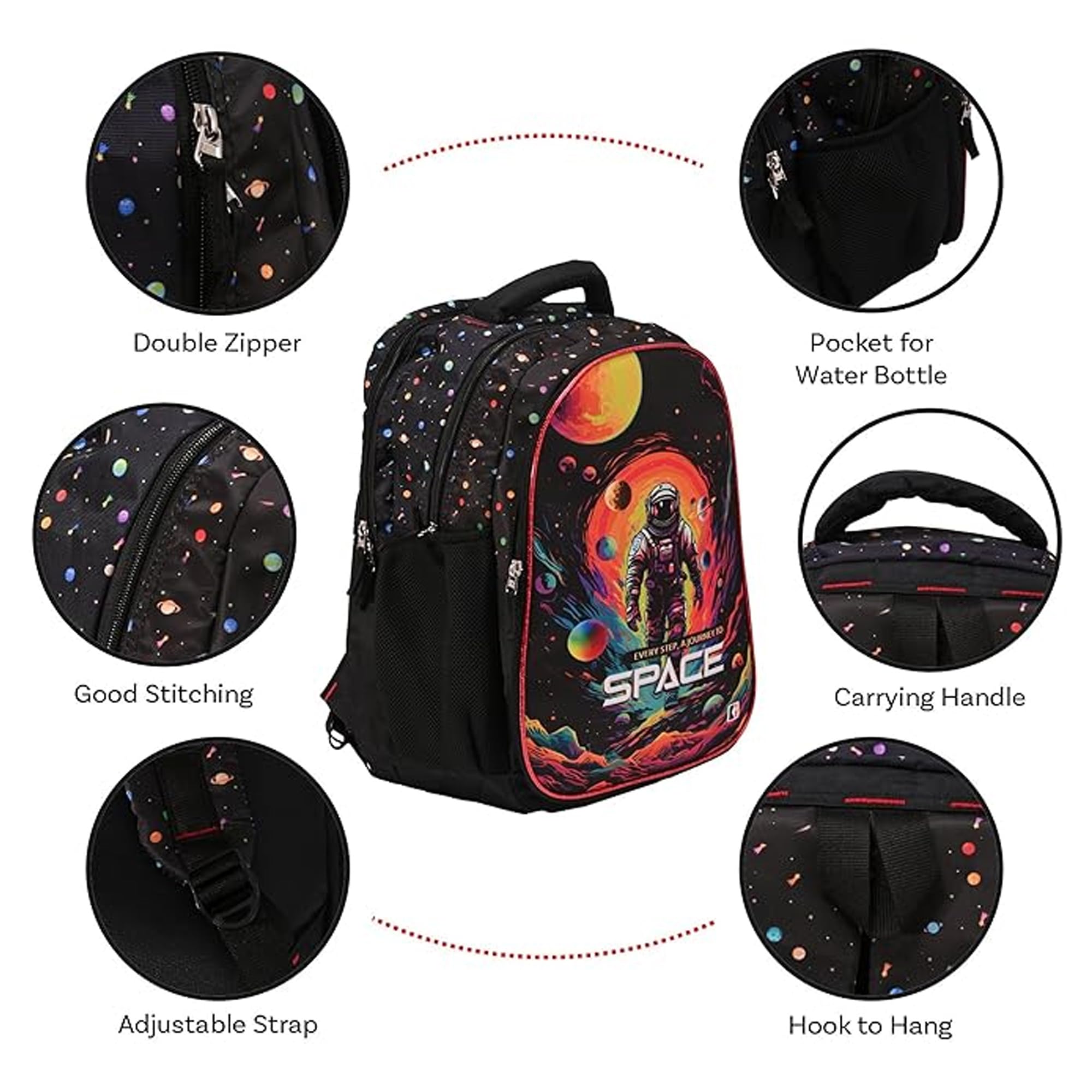 Kuber Industries Space Themed School Backpack - 4 Compartment Water Resistant Bookbag for College & High School | Durable Daypack for Boys & Teens | Perfect for School, Travel & Outdoor Adventures | Black