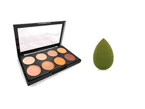 8 Shades Contour Concealer Highlighter Palette with 1 Beauty Blender Sponge - Creamy Makeup Kit for Face Sculpting, Highlighting & Concealing - Perfect for Everyday Makeup & Professional Looks